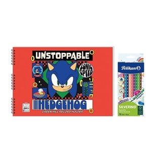 Sonic 25x35 Spiralli Resim Defteri - Pelikan Pastel Renkler 12'li Kuru Boya 2'li Set 2