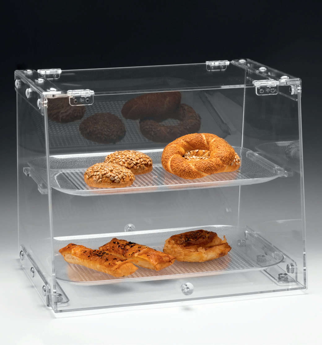 2 KATLI   POLYCARBONAT TEPSİLİ ÇİFT KAPAKLI TEŞHİR STANDI