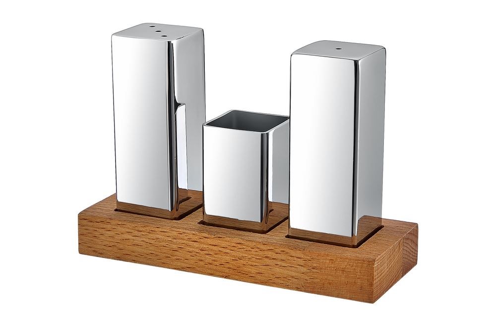 AHŞAP D.GEN STANDLI KARE 3 LÜ TUZLUK TK. PARLAK-MAT