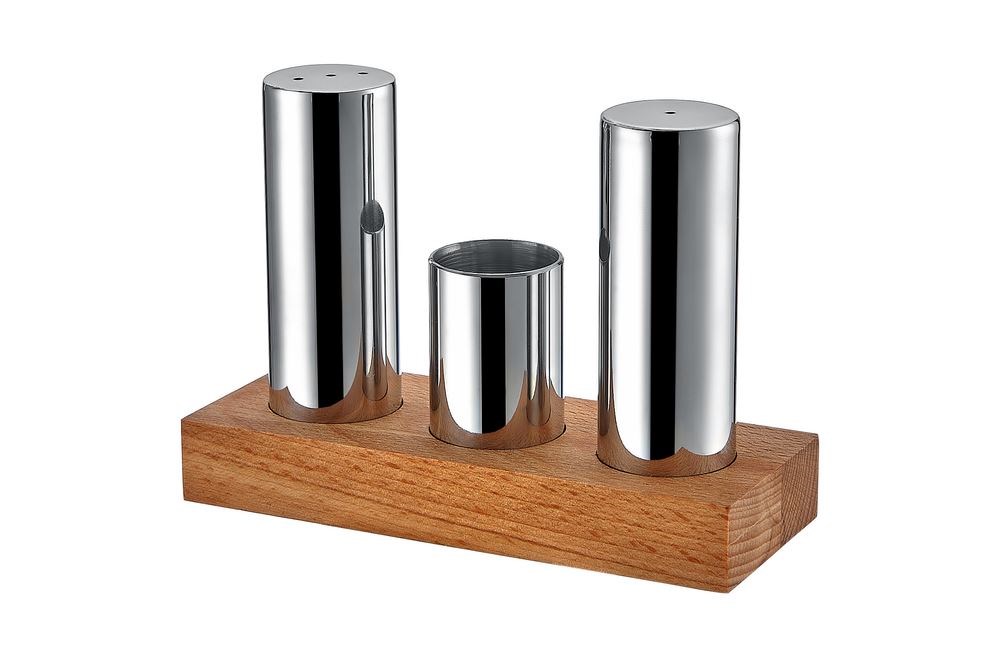 AHŞAP D.GEN STANDLI YUVARLAK 3 LÜ TUZLUK TK. PARLAK-MAT