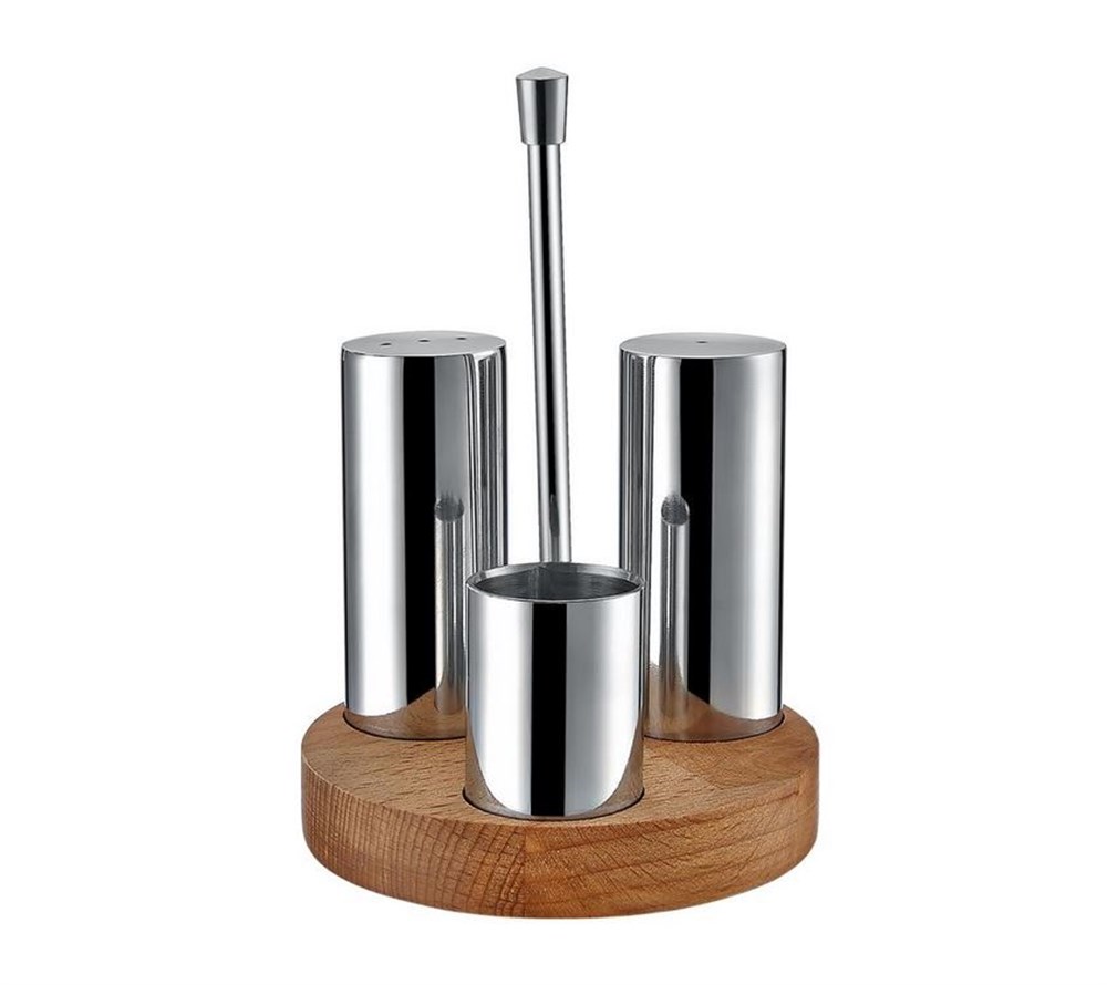 AHŞAP STANDLI YUVARLAK 3 LÜ TUZLUK TK. PARLAK-MAT