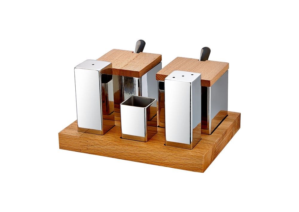 AHŞAP ST. KARE 5 Lİ TUZLUK+BAHARATLIK TK. 16X12X2 parlak-mat