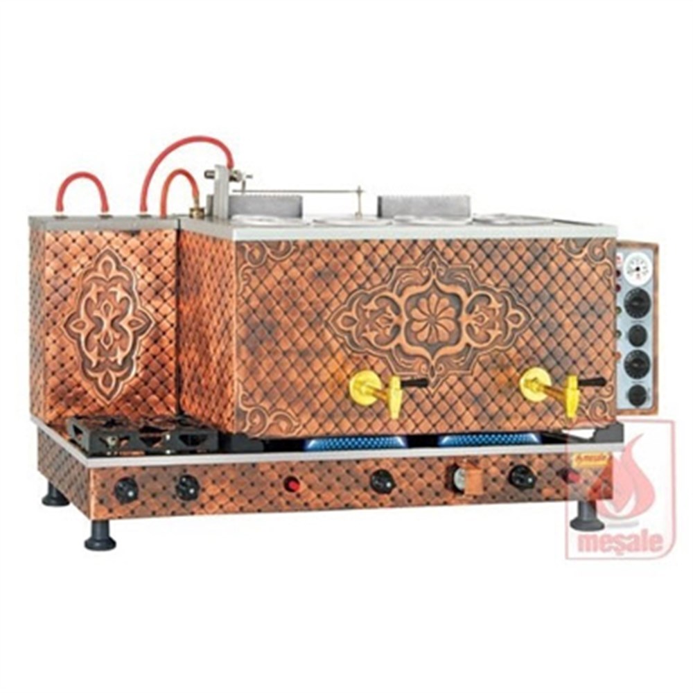 Full Otomatik Çay Makinesi Bakır Kaplamalı 4 Demlikli-Antik Turbo Max Üstü Açılır 