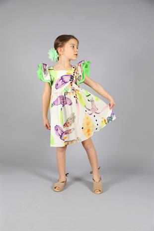 04-12 Yaş Kız Çocuk Renkli Butterfly Elbise
