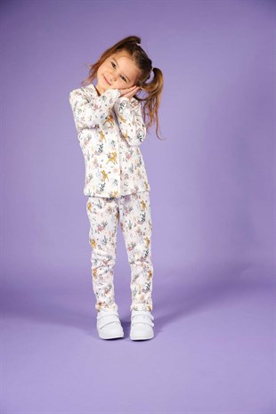 Kız Çocuk Disney Lisanslı Bambi Düğmeli Pijama Takımı