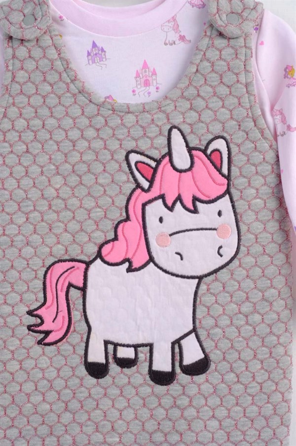 Kız Bebek Unicorn Tema Salopet Takım