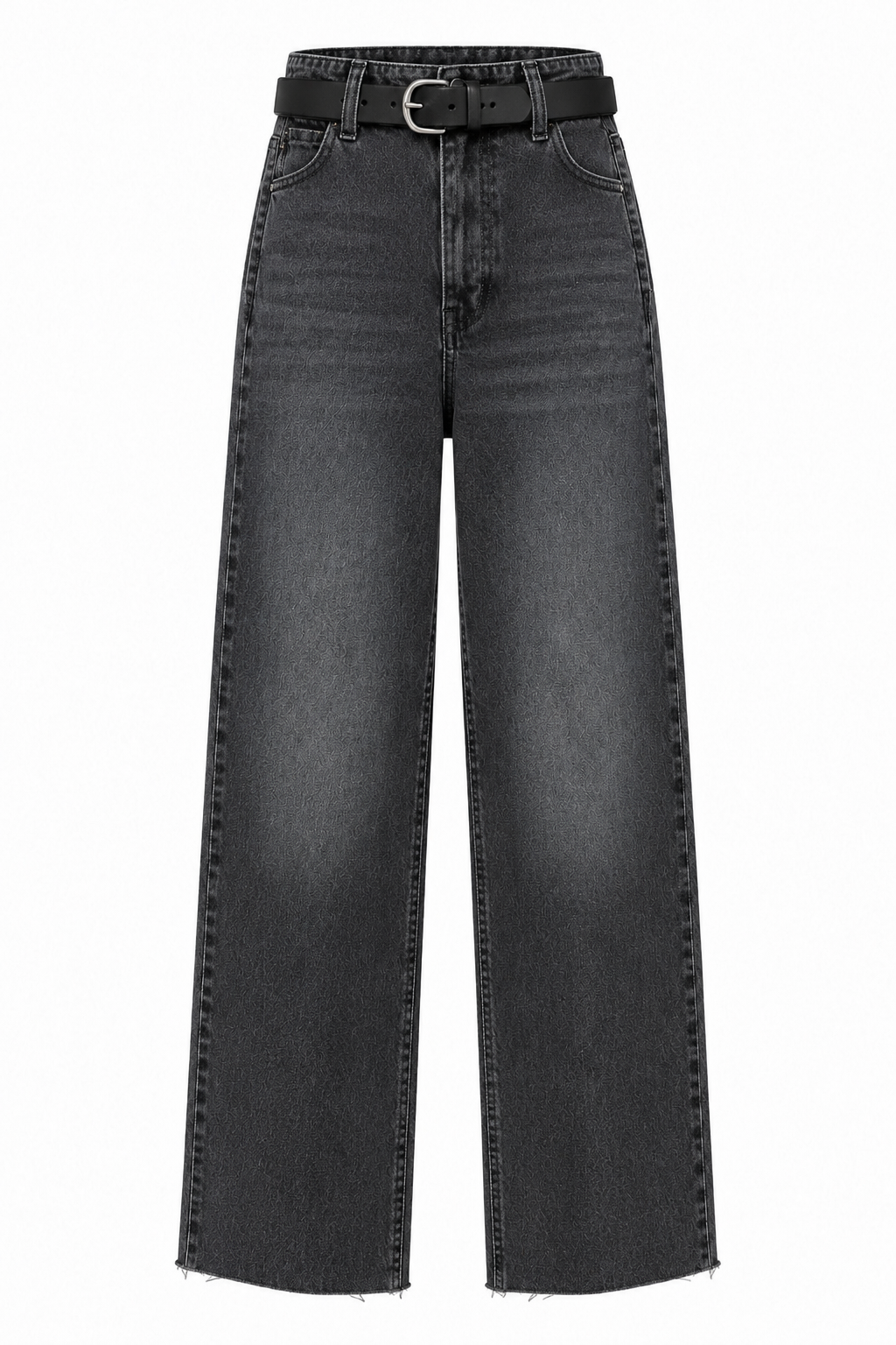 Antrasit Yıkamalı Kemerli Fit Jean