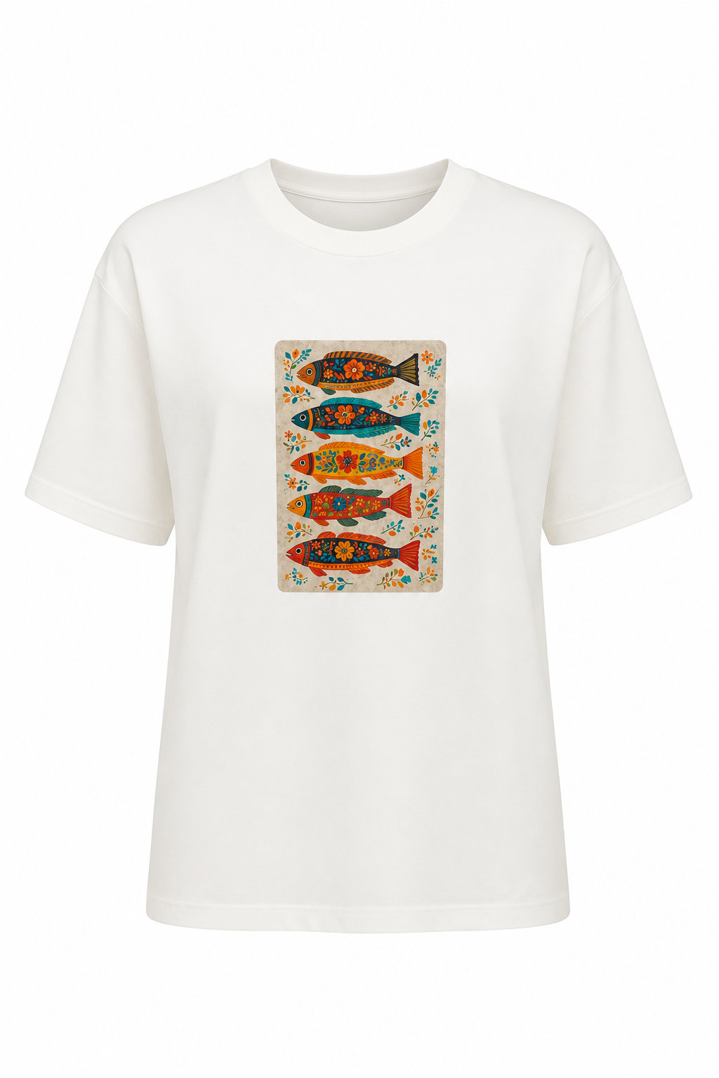 Balık Baskılı Beyaz Tshirt