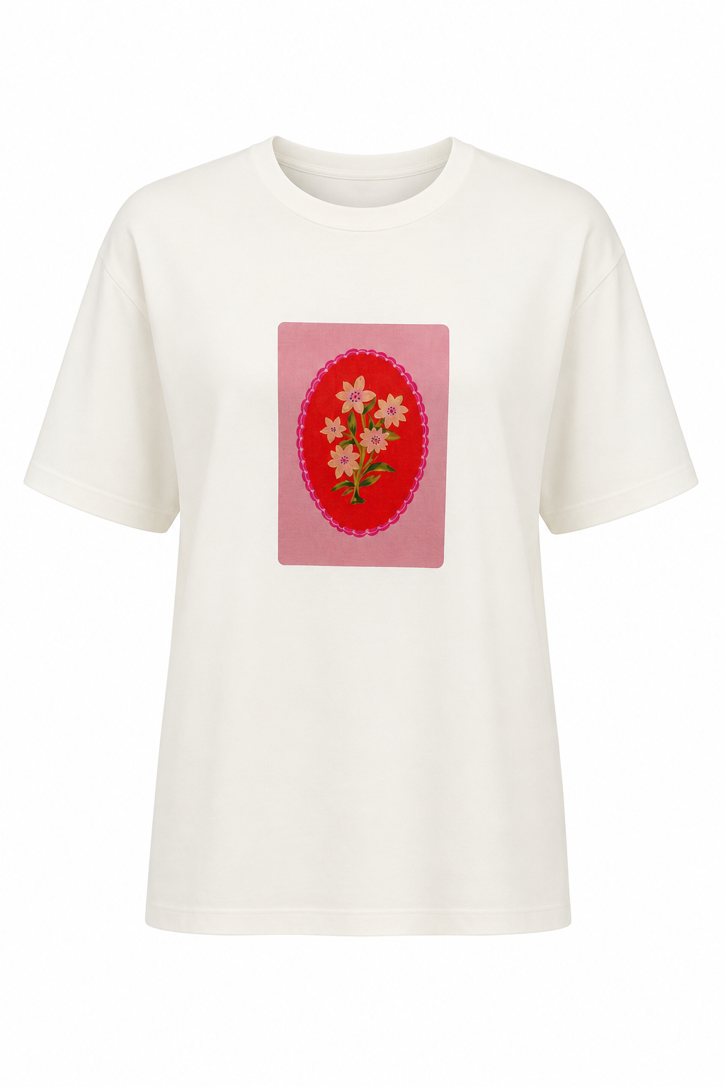 Çiçek Baskılı Beyaz Tshirt