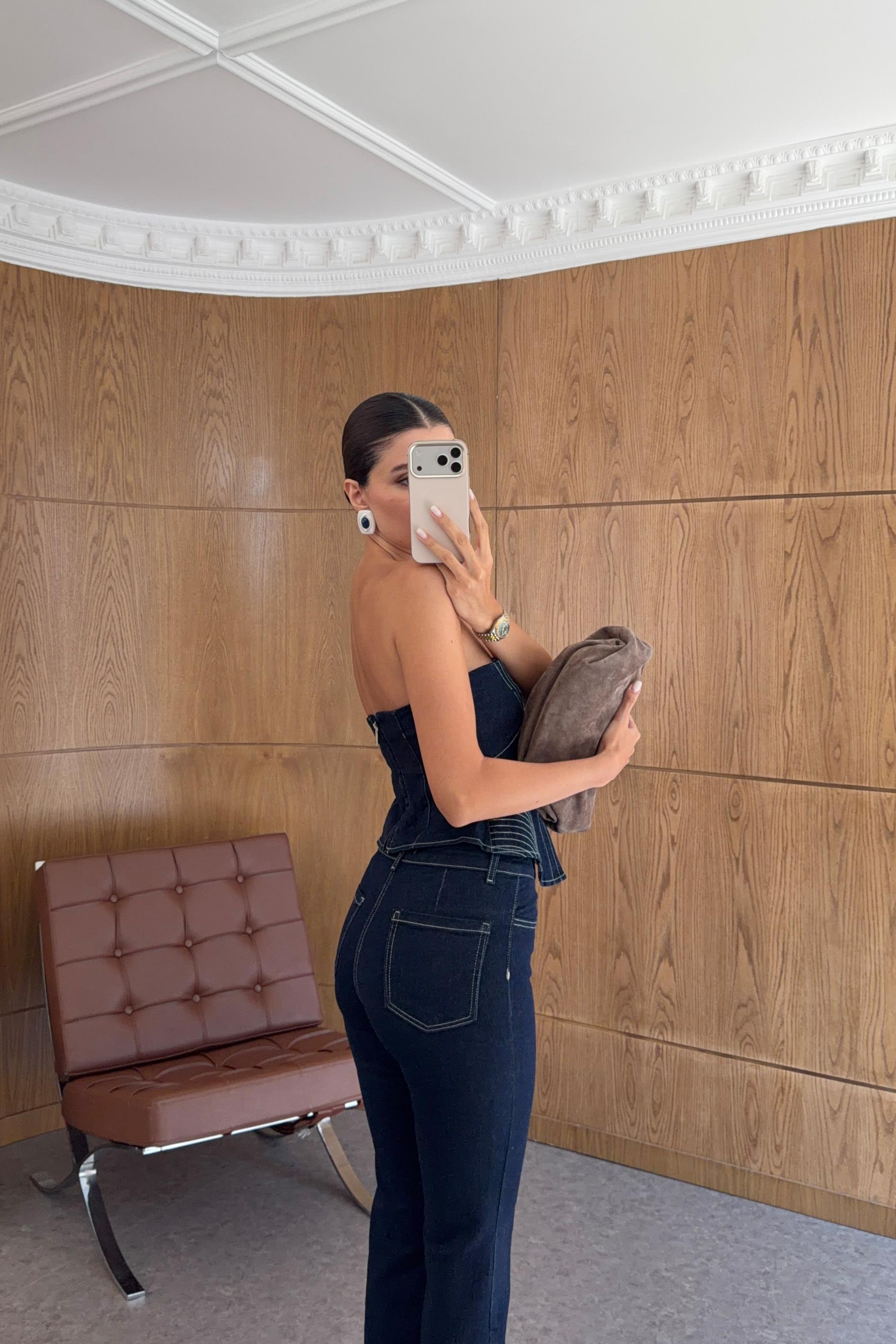 Dikişli İkili Likralı Denim Takım