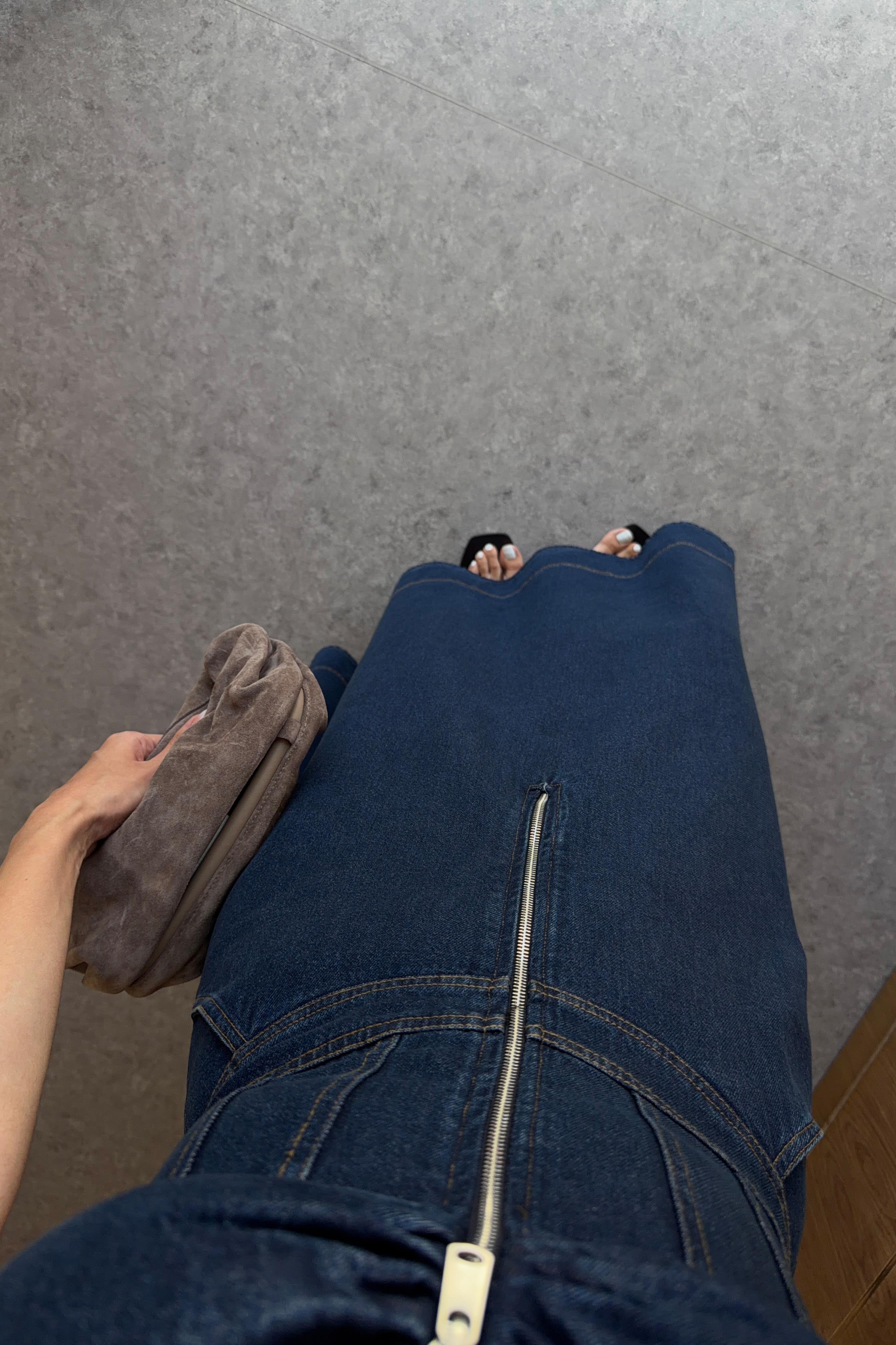 Fermuarlı Denim Elbise