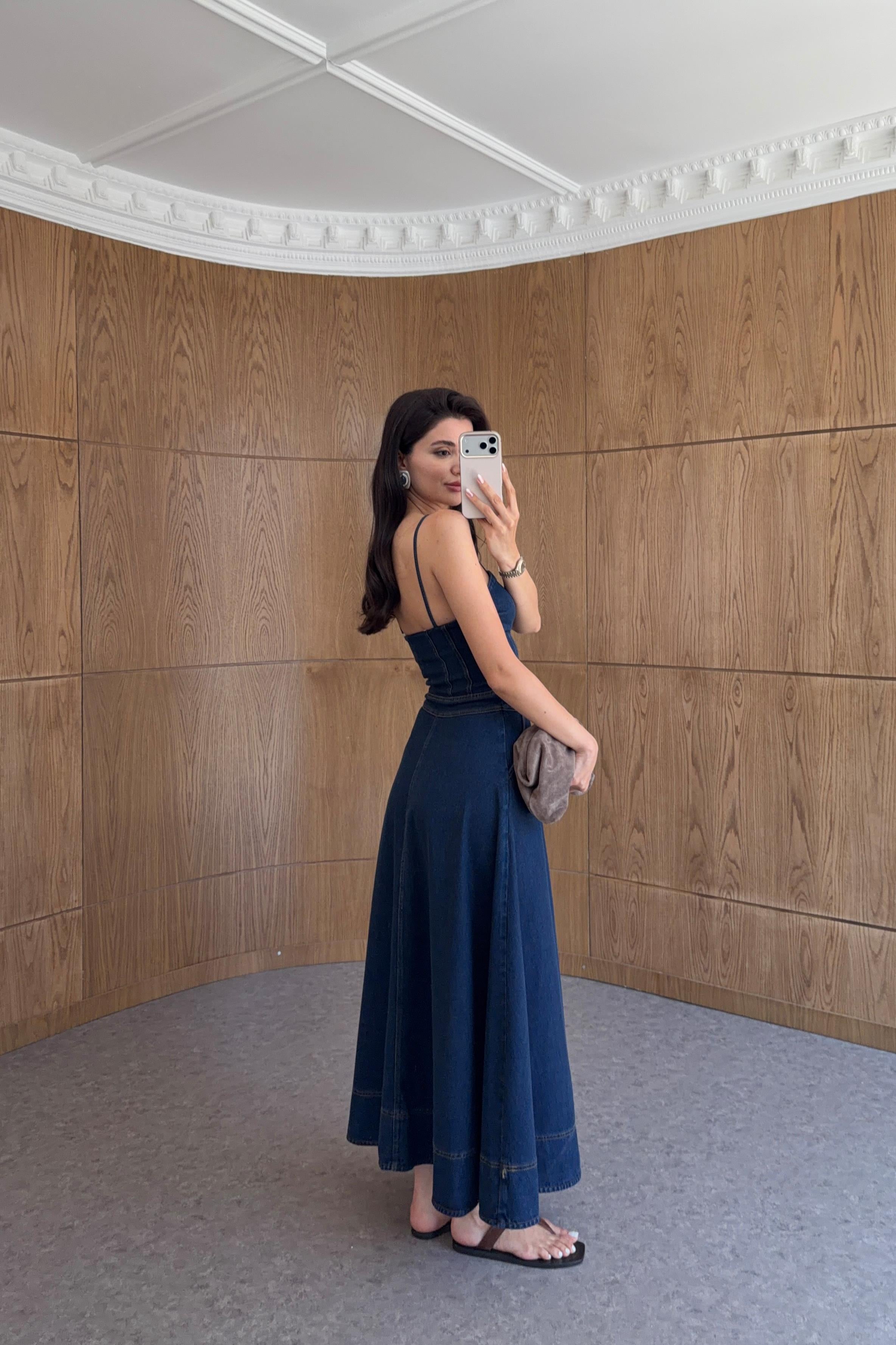 Fermuarlı Denim Elbise
