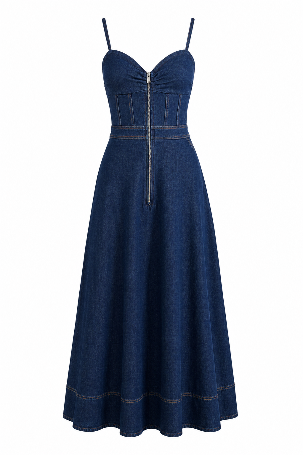 Fermuarlı Denim Elbise