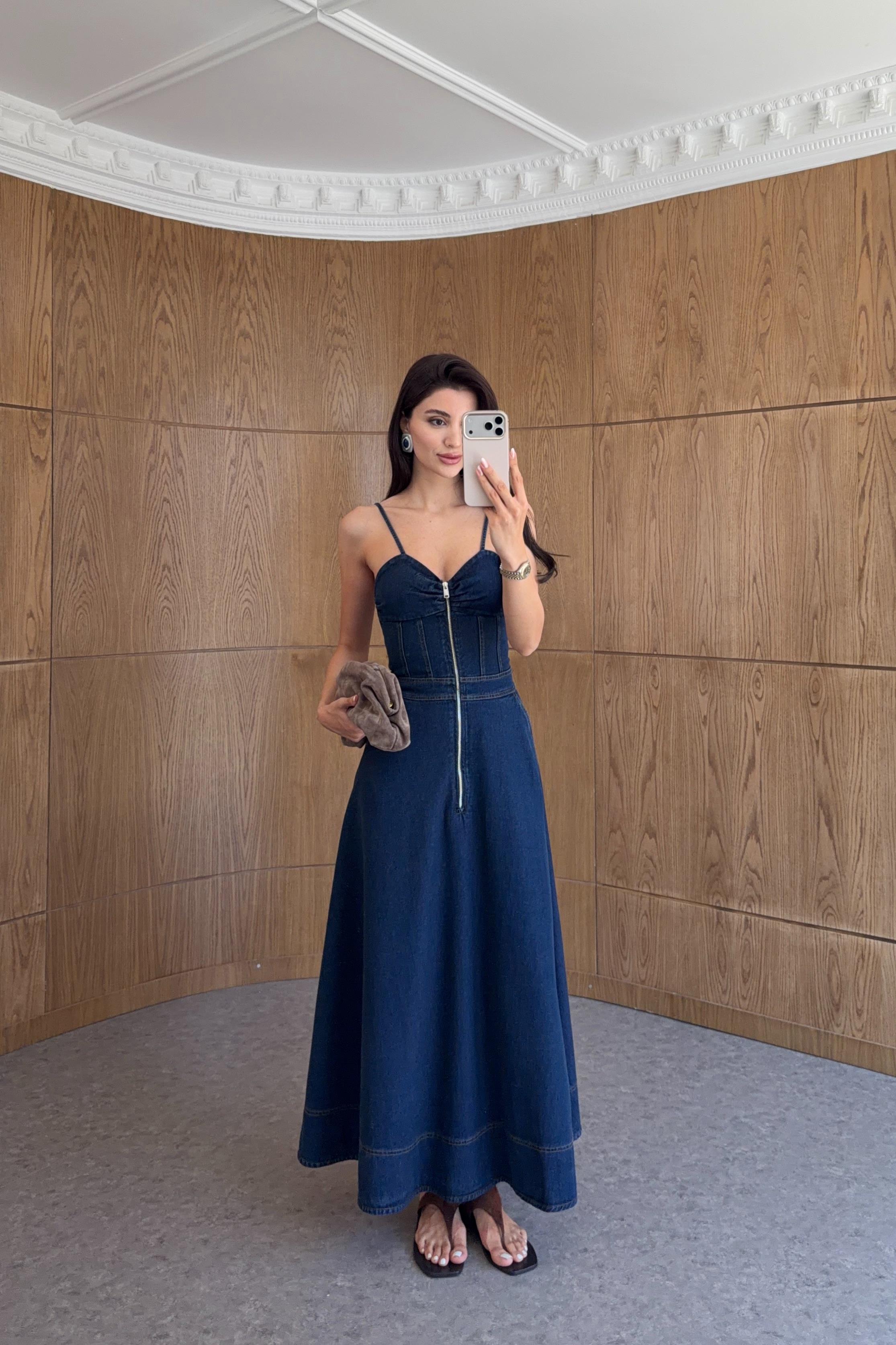 Fermuarlı Denim Elbise