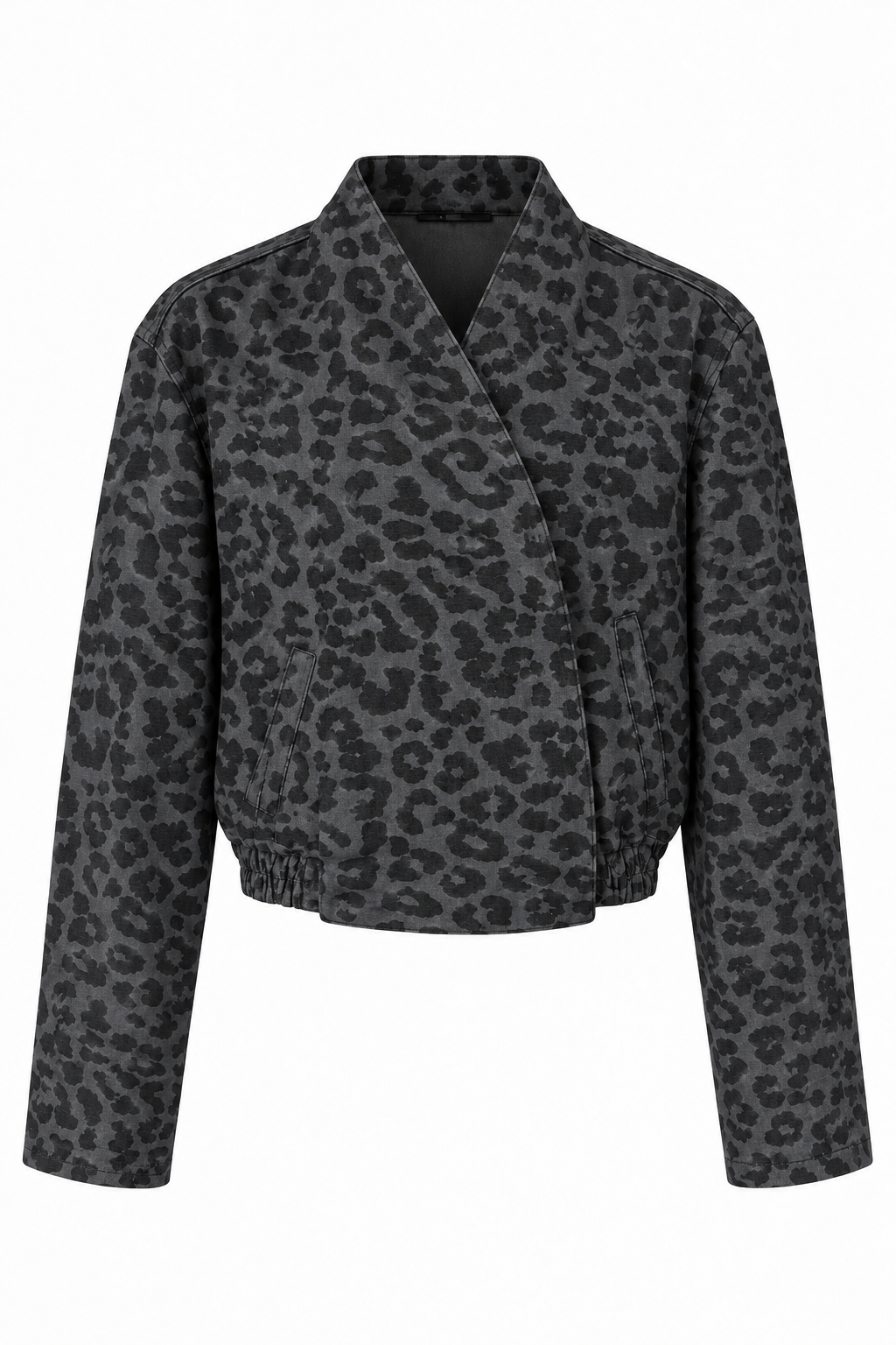 Füme Leopar Desen Kruvaze Denim Ceket