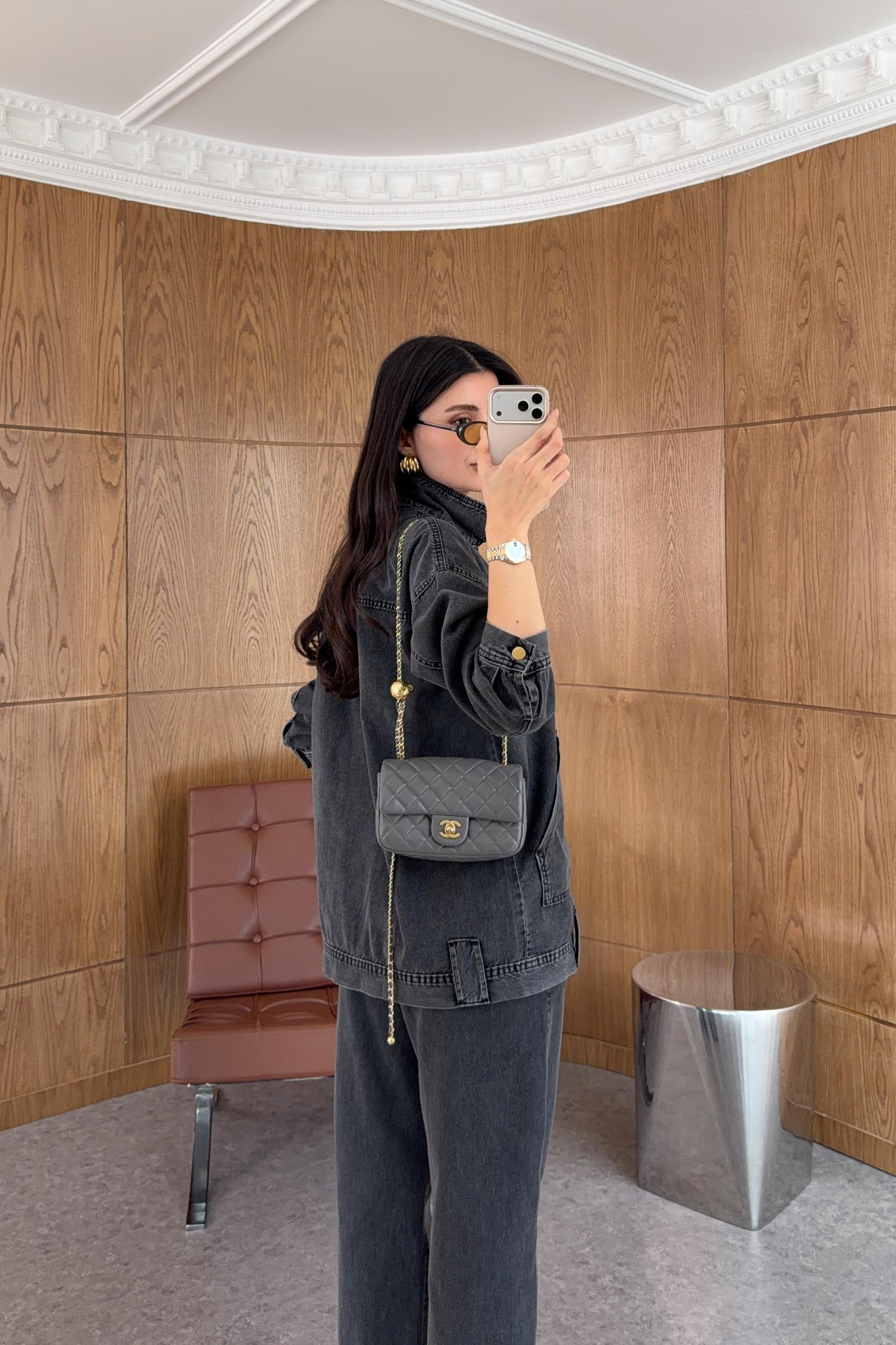 Gold Kancalı Gri Denim Ceket-Jean Takım