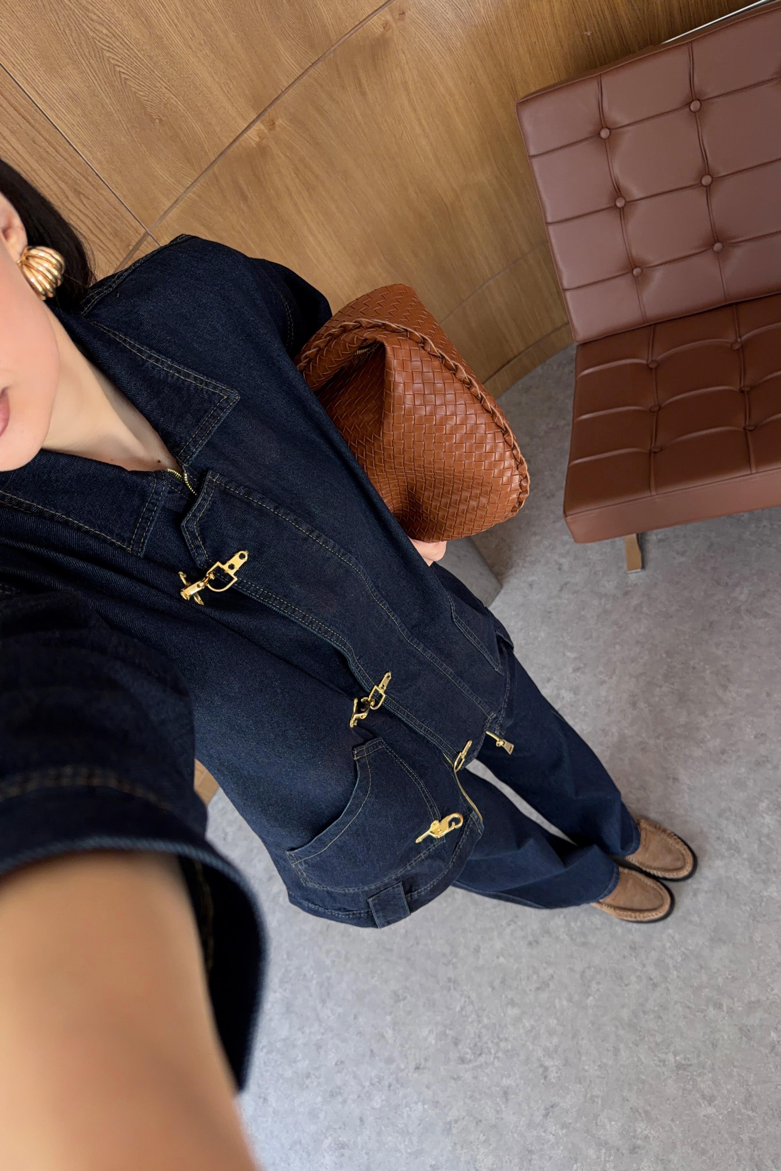 Gold Kancalı Lacivert Denim Ceket-Jean Takım