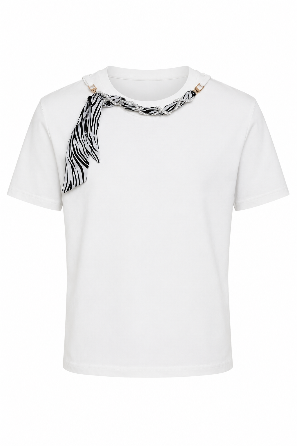İnci Zebra Fularlı Beyaz Tshirt