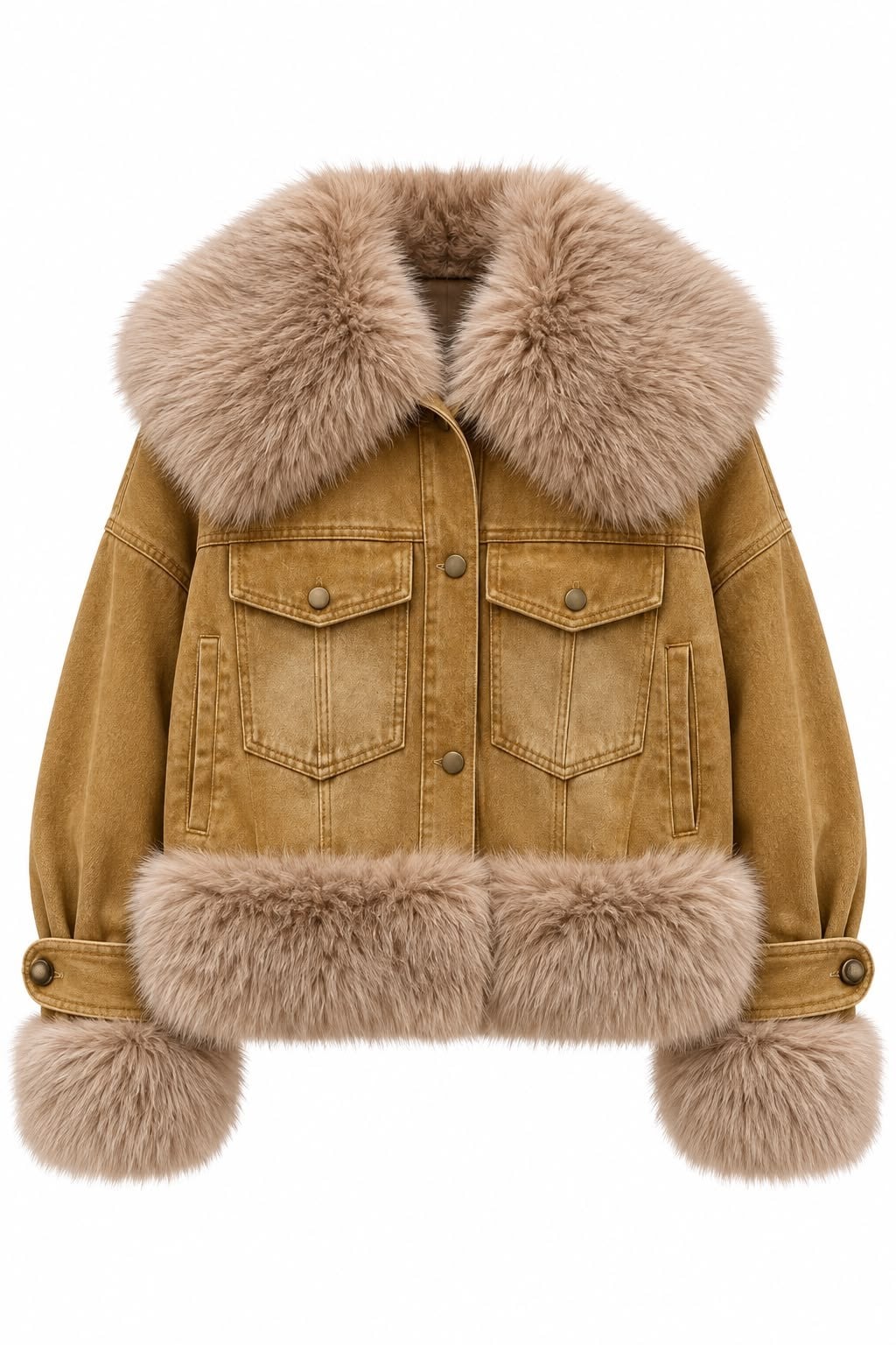 İthal Kürk Yaka Denim Mont