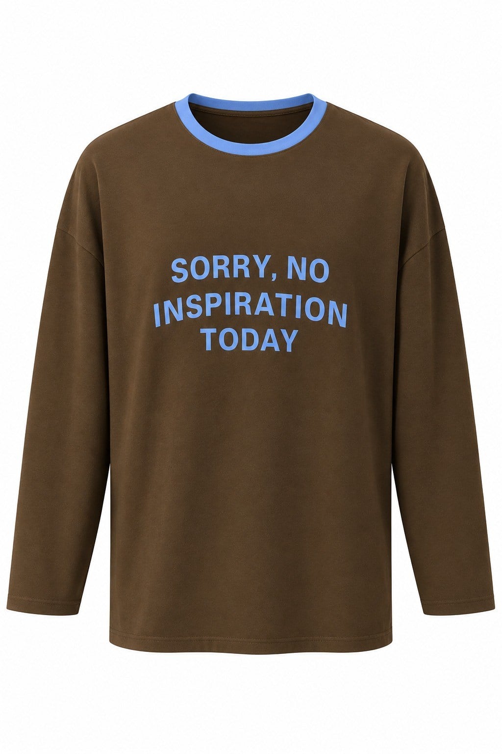 Kahverengi Kontrast Yaka Sorry Uzun Kol Tshirt