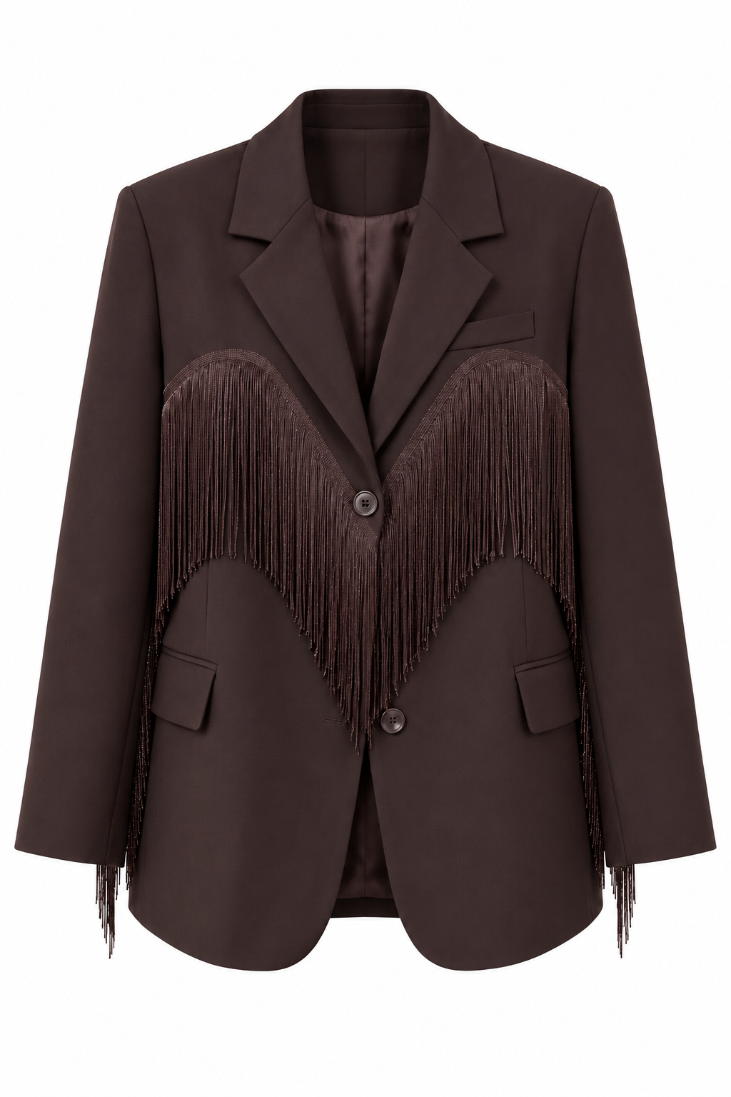 Kahverengi Püskül Detaylı Oversize Blazer Ceket
