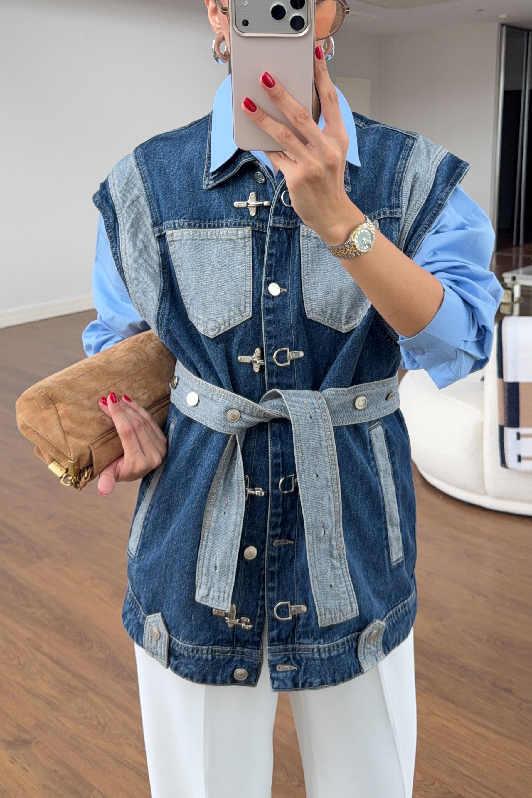 Kancalı Tasarım Denim Yelek