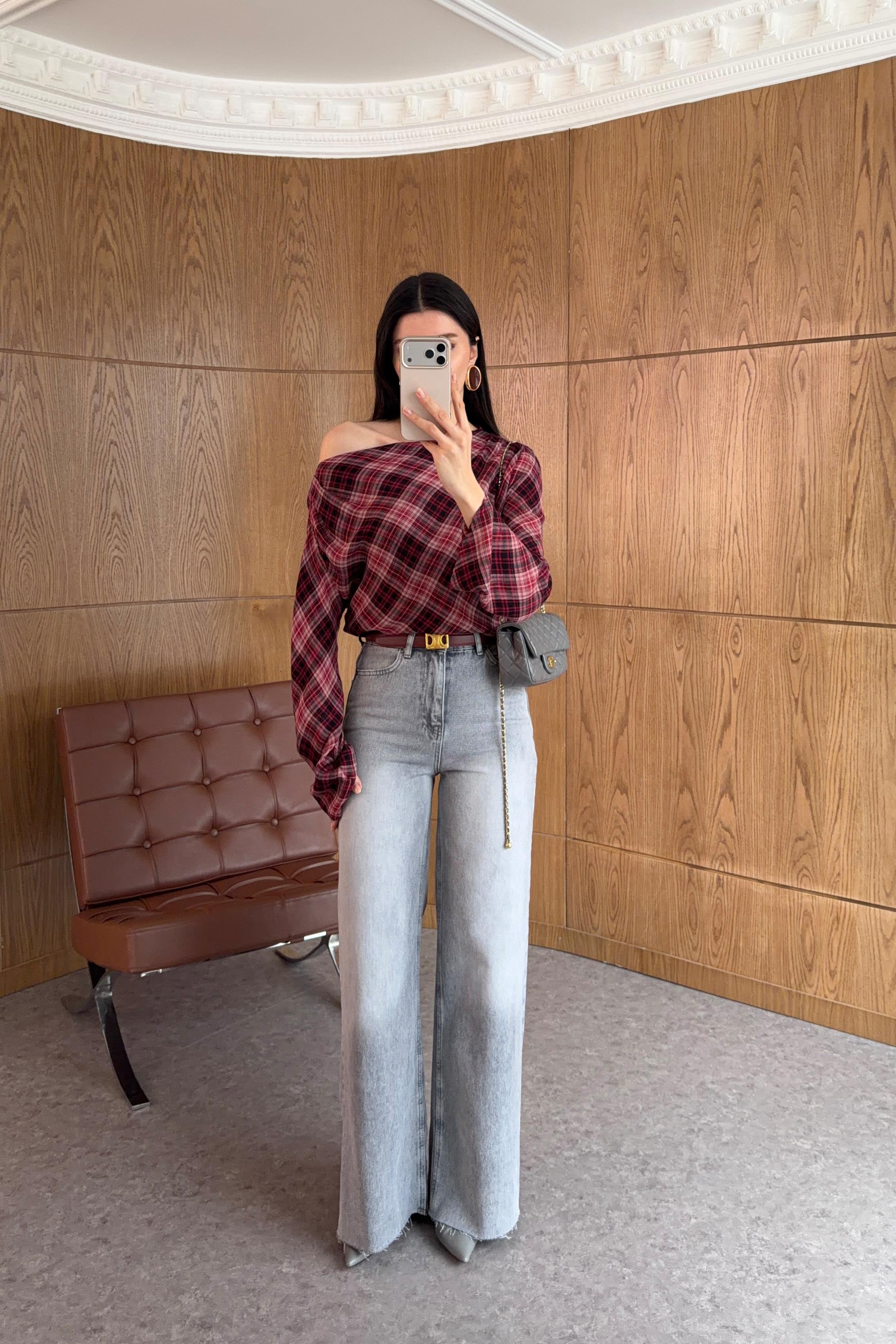 Kar Yıkama Gri Wide Leg Kesik Paça Jean