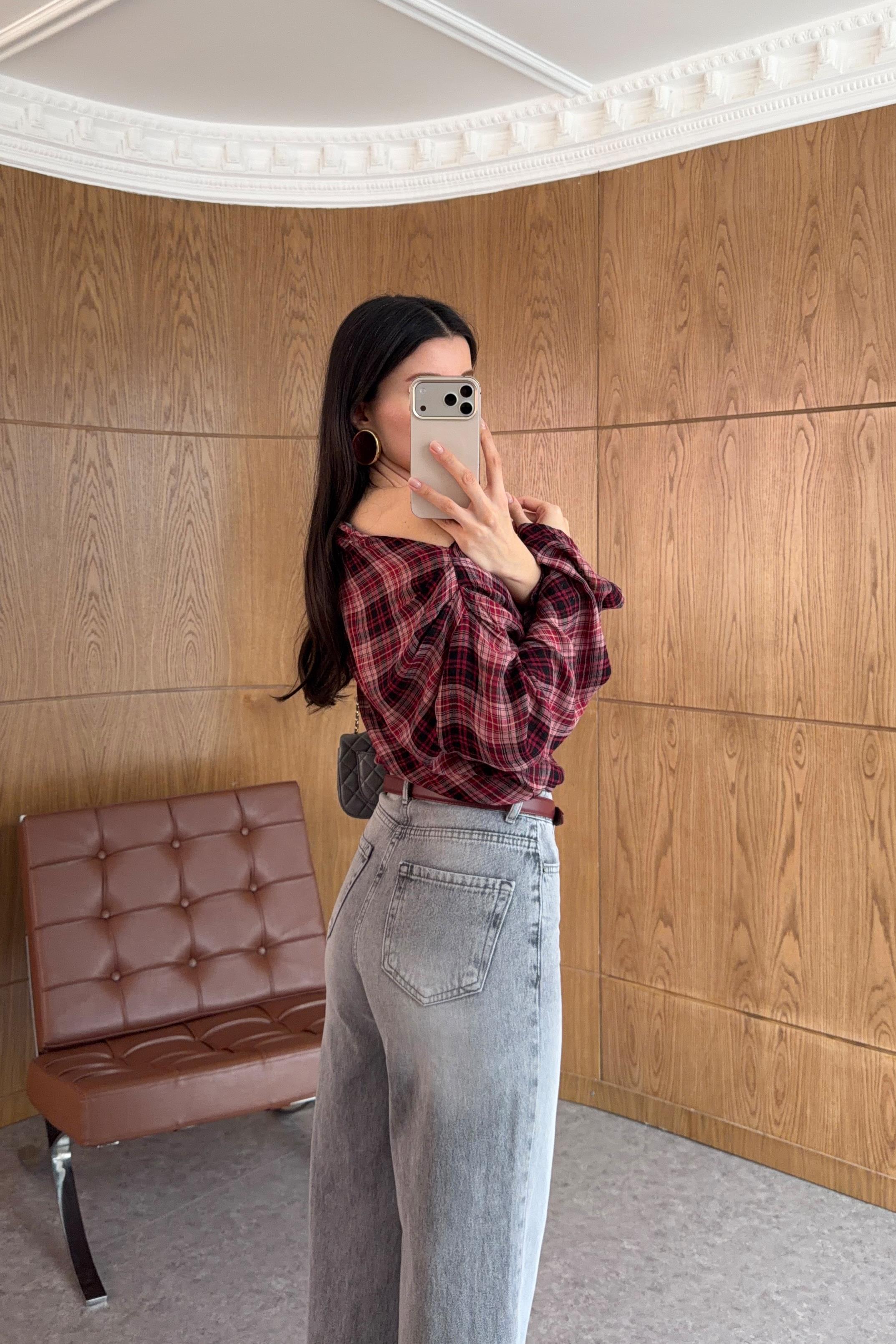 Kar Yıkama Gri Wide Leg Kesik Paça Jean