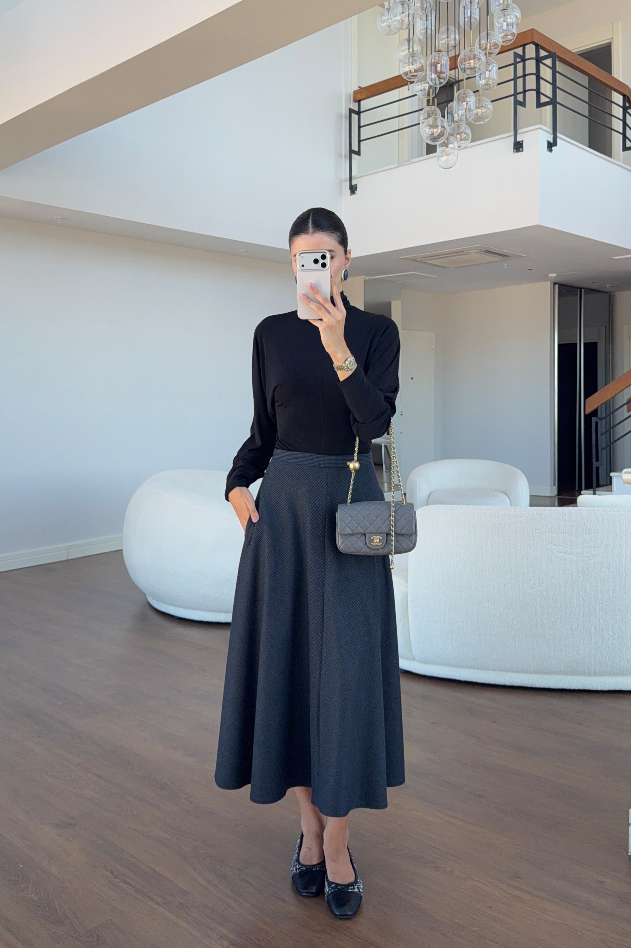 Kareli Lacivert Etek