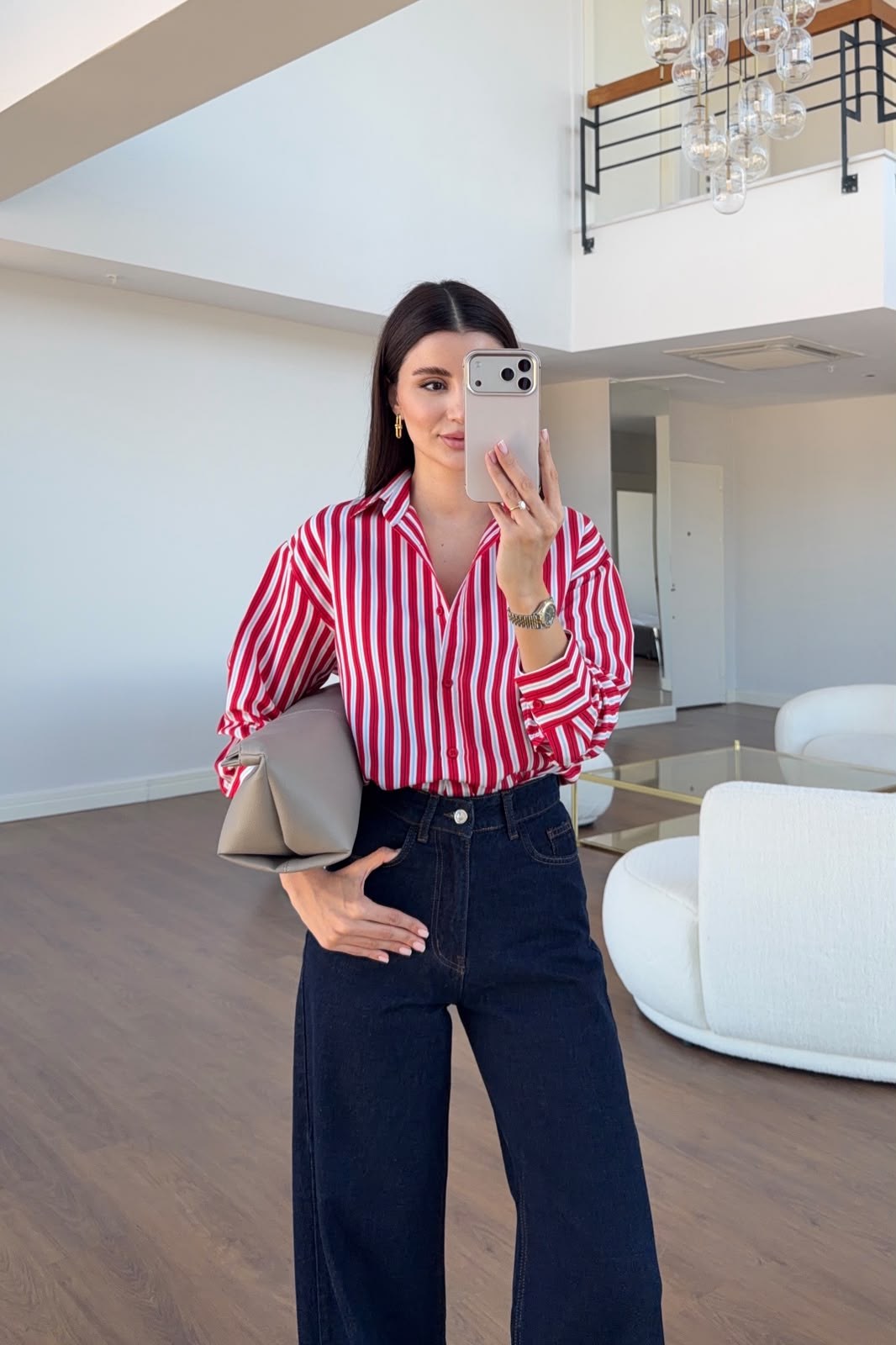 Kırmızı Çizgili Oversize Gömlek