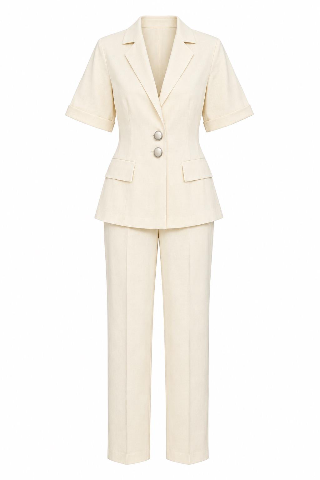 Kısa Kollu Blazer-Pantolon Sarı Takım
