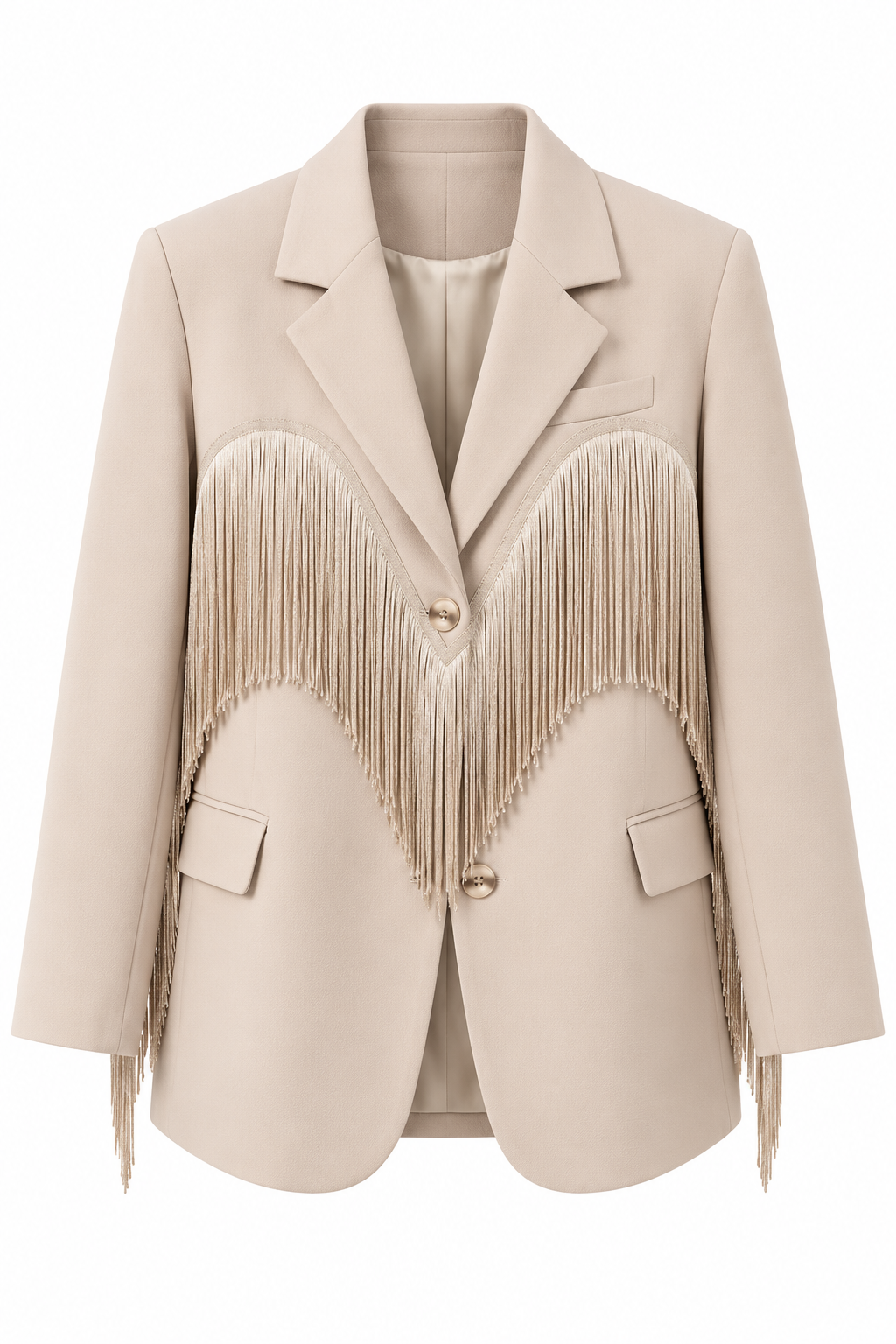 Krem Püskül Detaylı Oversize Blazer Ceket