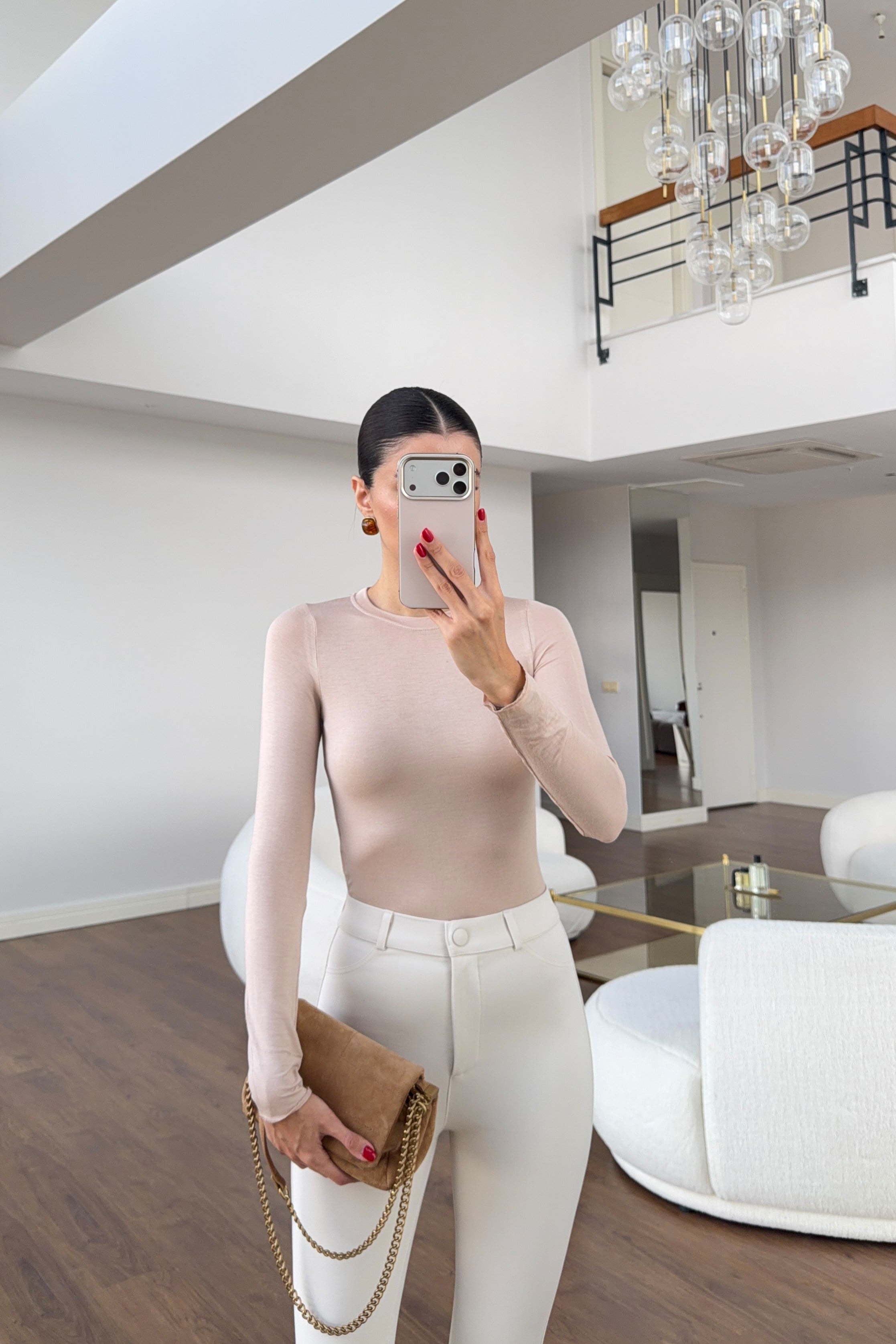 Likralı Basic Nude Bluz