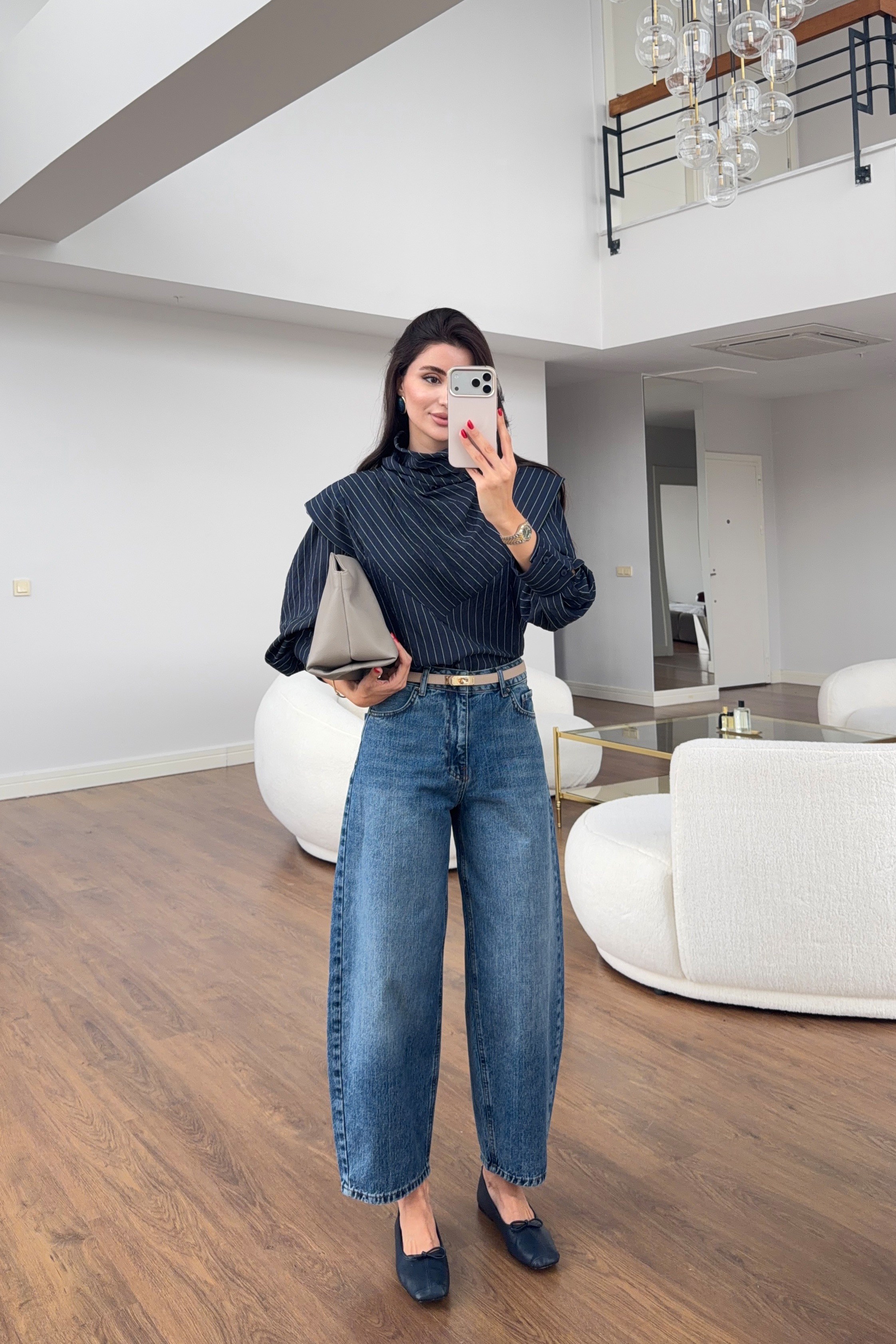 Mavi Yıkamalı Barrel Jean