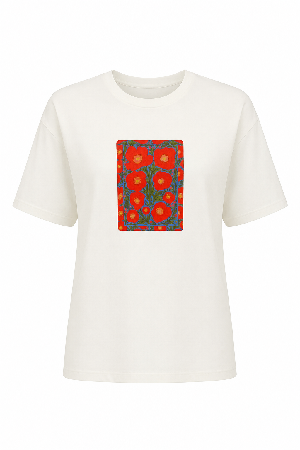 Nar Çiçeği Baskılı Beyaz Tshirt
