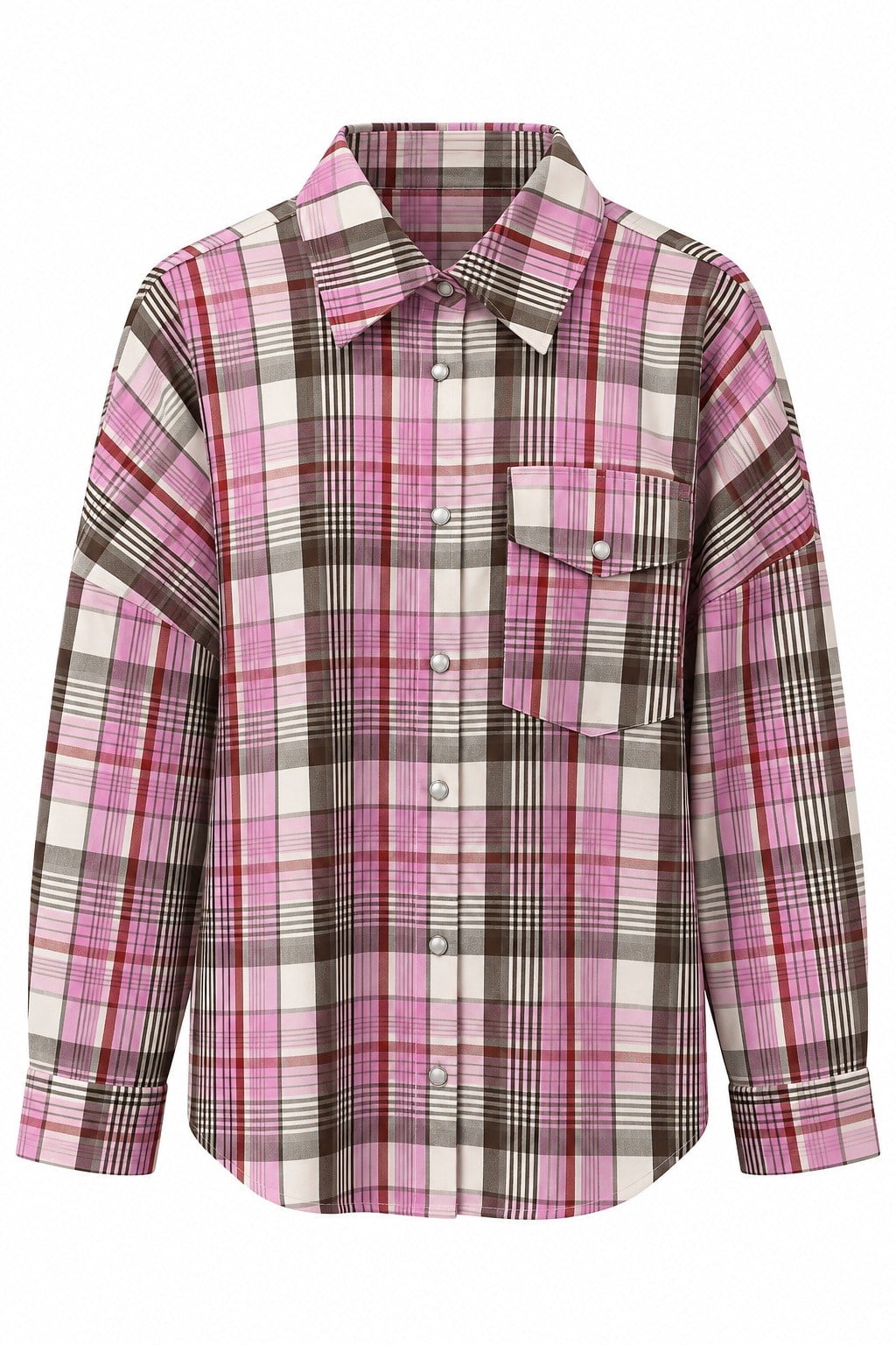 Oversize Pembe Ekose Desen Gömlek