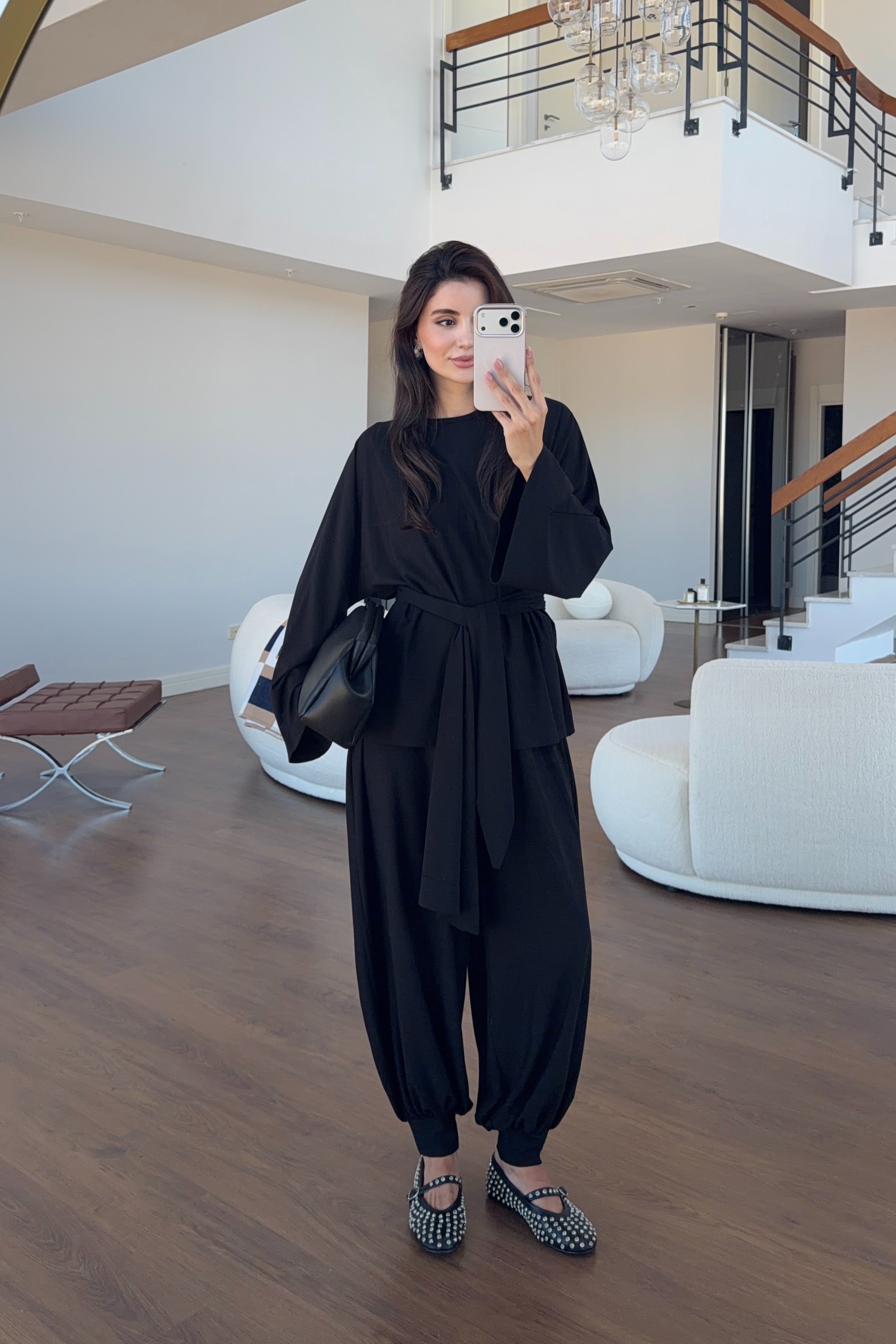 Seyyar Fularlı Likralı Siyah Premium Takım