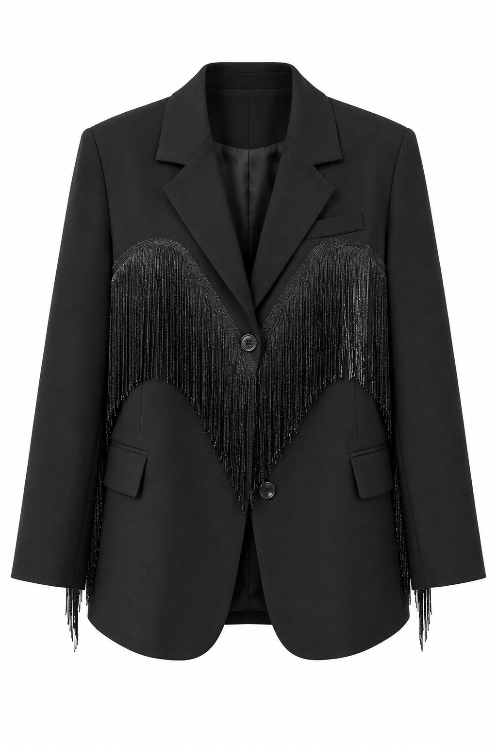 Siyah Püskül Detaylı Oversize Blazer Ceket