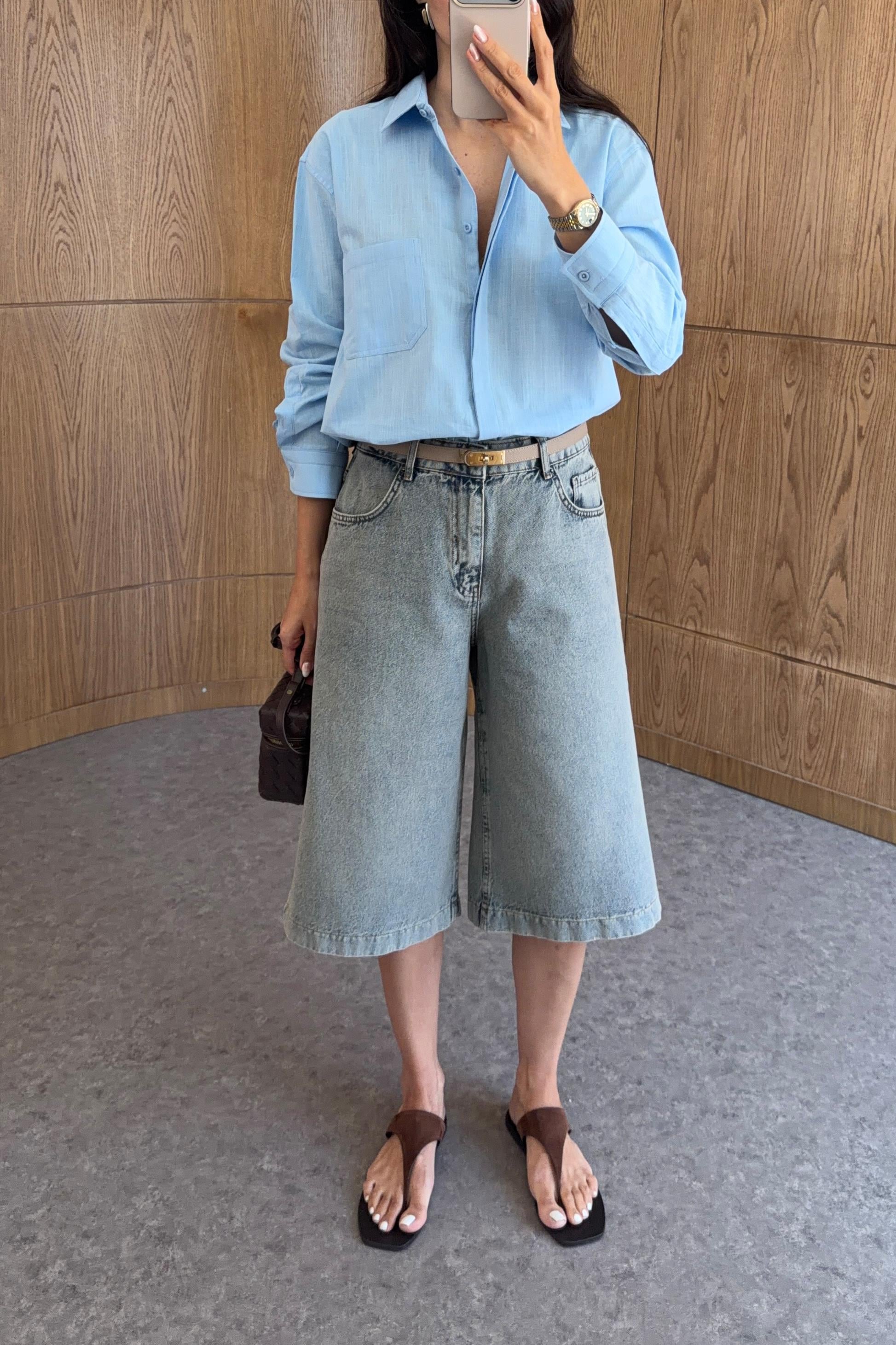 Soğuk Mavi Denim Şort
