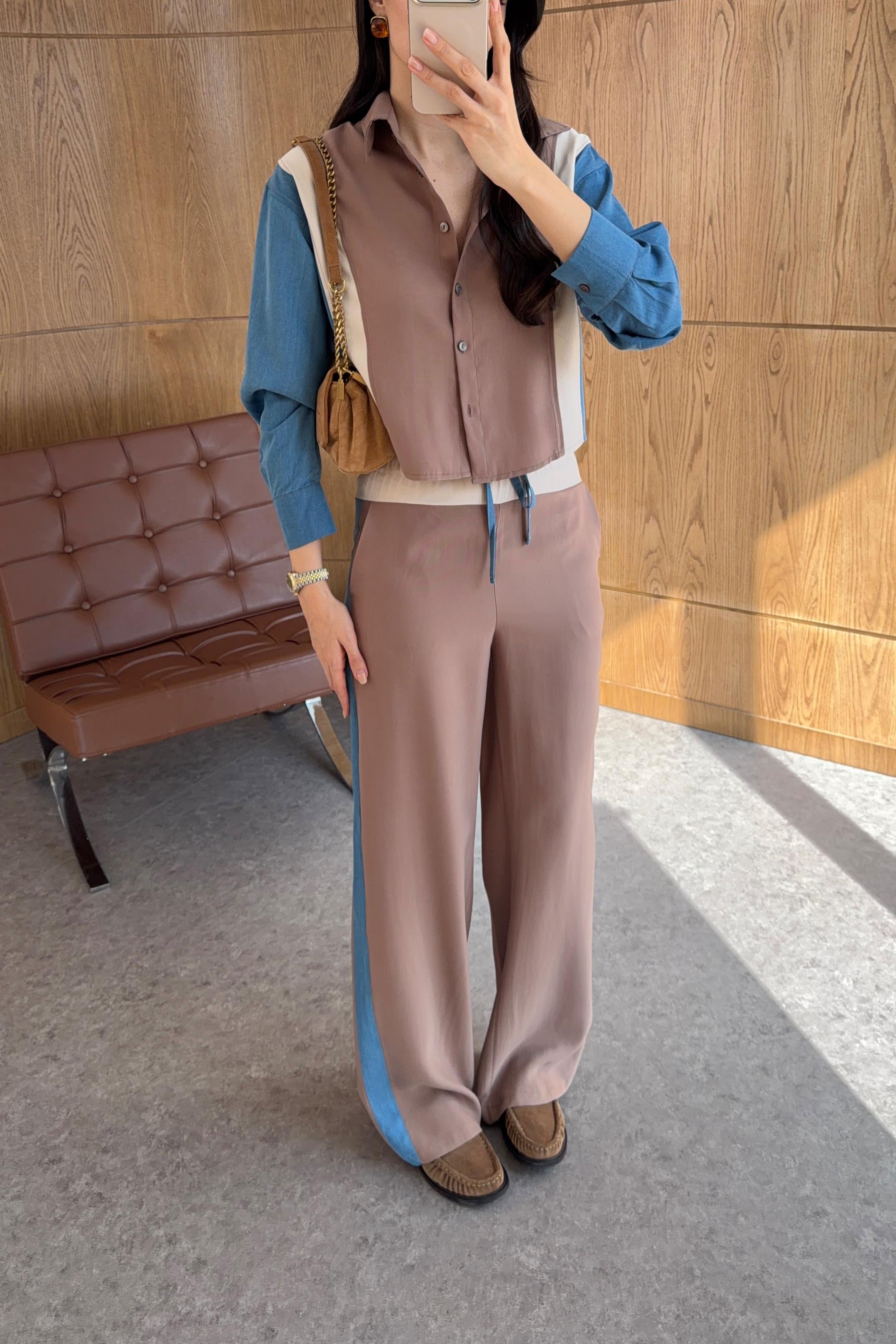 Sport Chic Kahve Mavi Gömlek Pantolon Takım