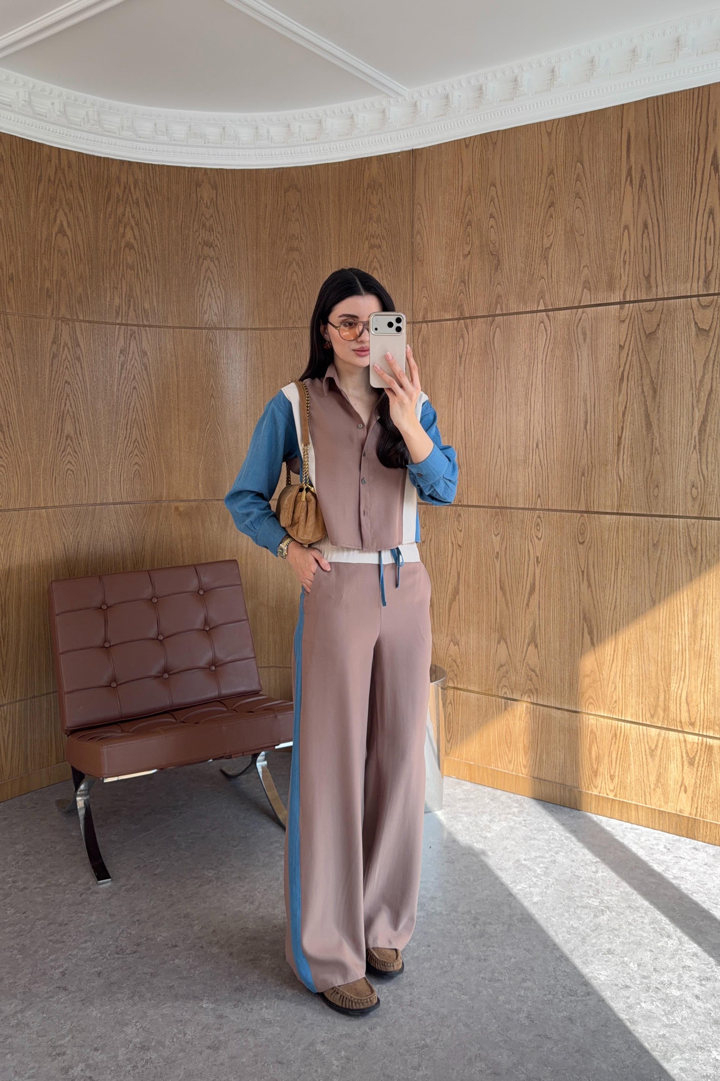 Sport Chic Kahve Mavi Gömlek Pantolon Takım