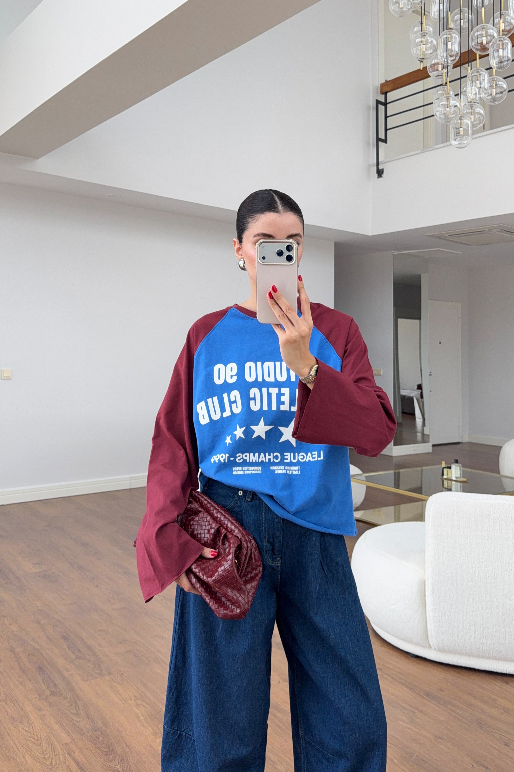 Studio 90 Uzun Kollu Kolej Tshirt