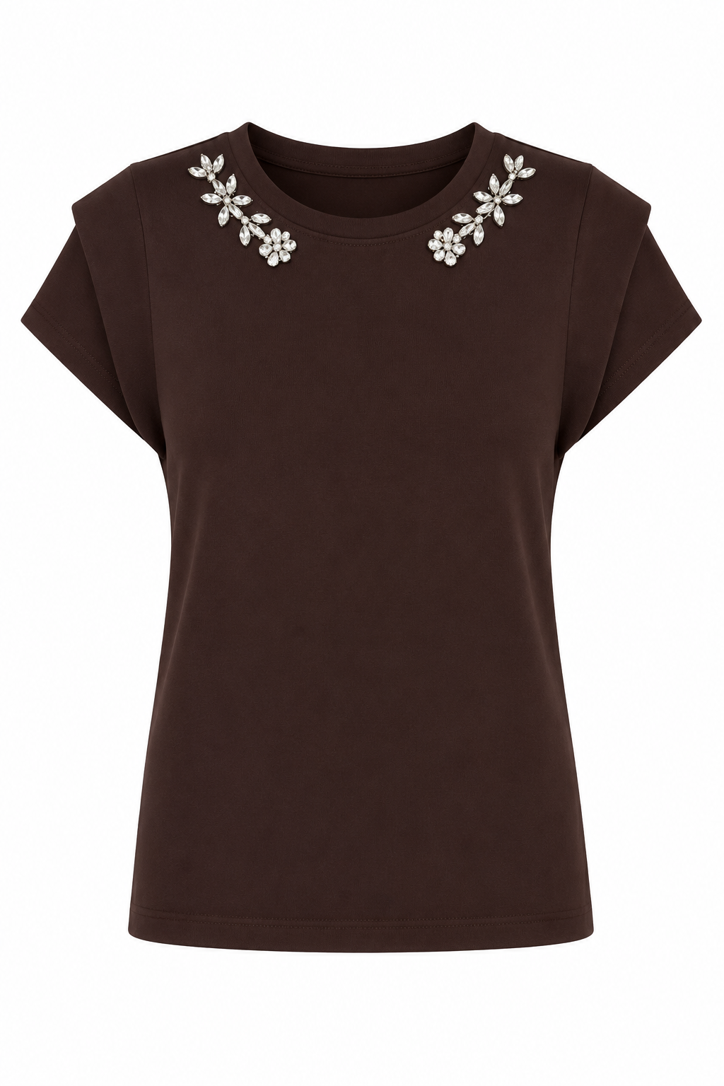 Taşlı Modal Kahverengi Vatkalı Tshirt