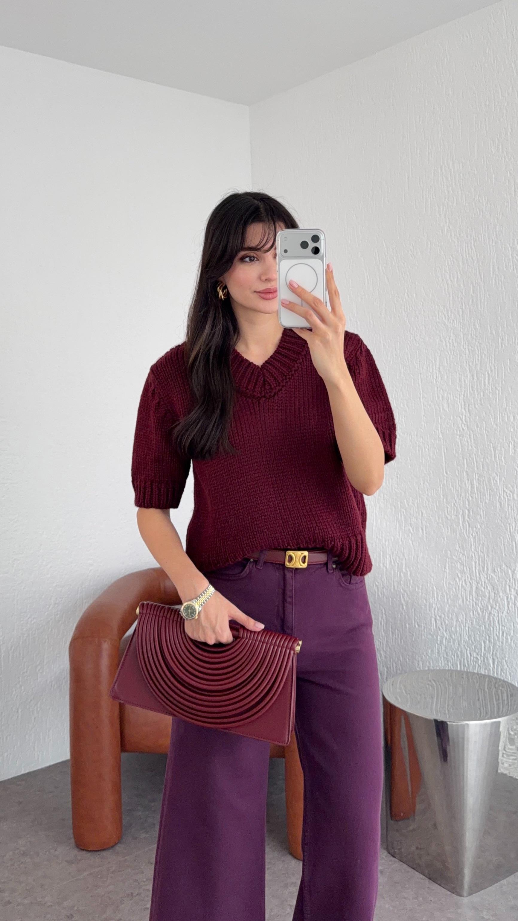 V Yaka Bordo Triko