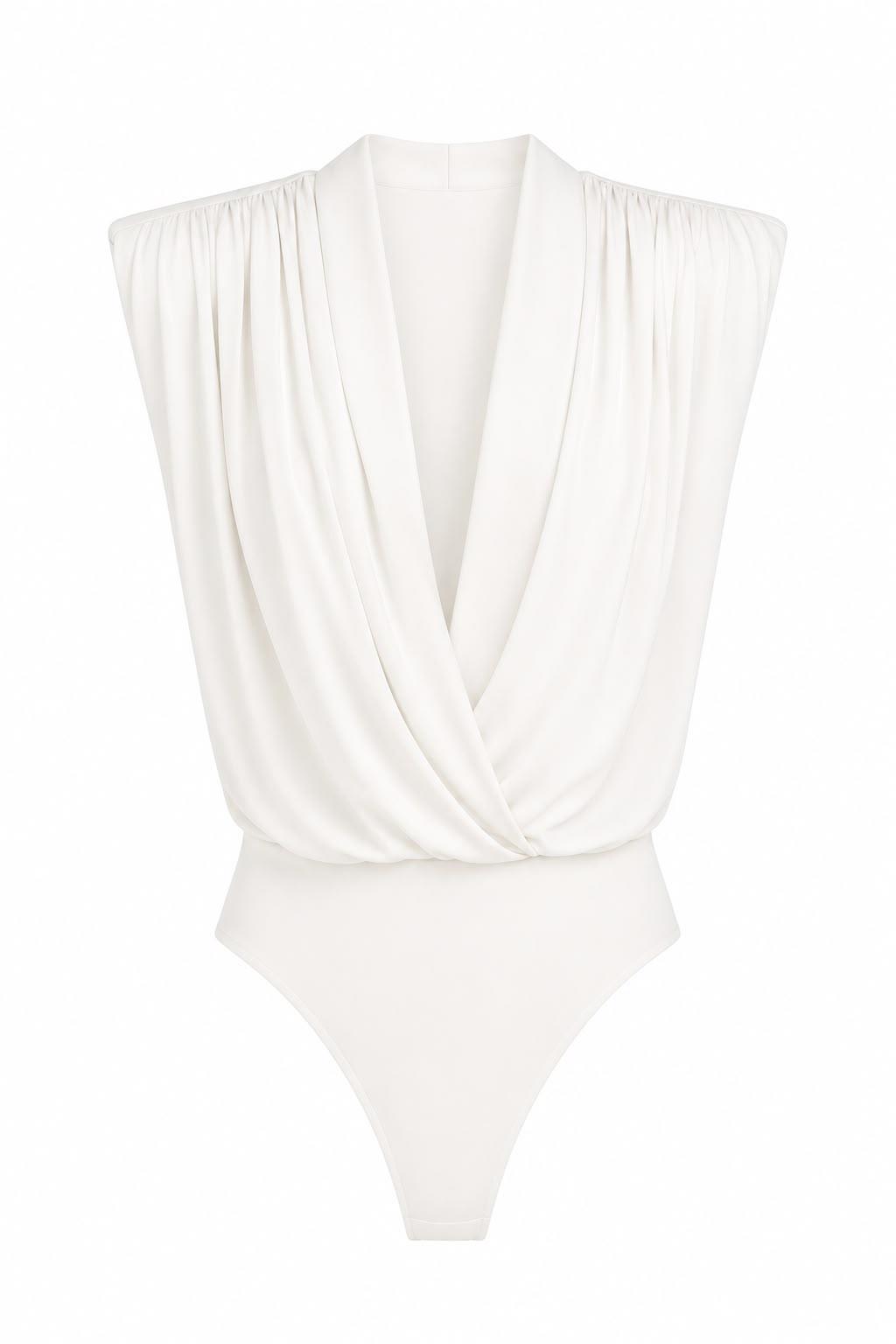 Vatkalı Drapeli Beyaz Bodysuit