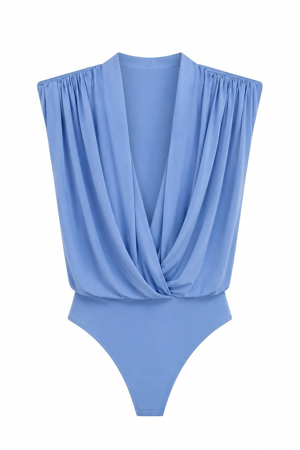 Vatkalı Drapeli Mavi Bodysuit