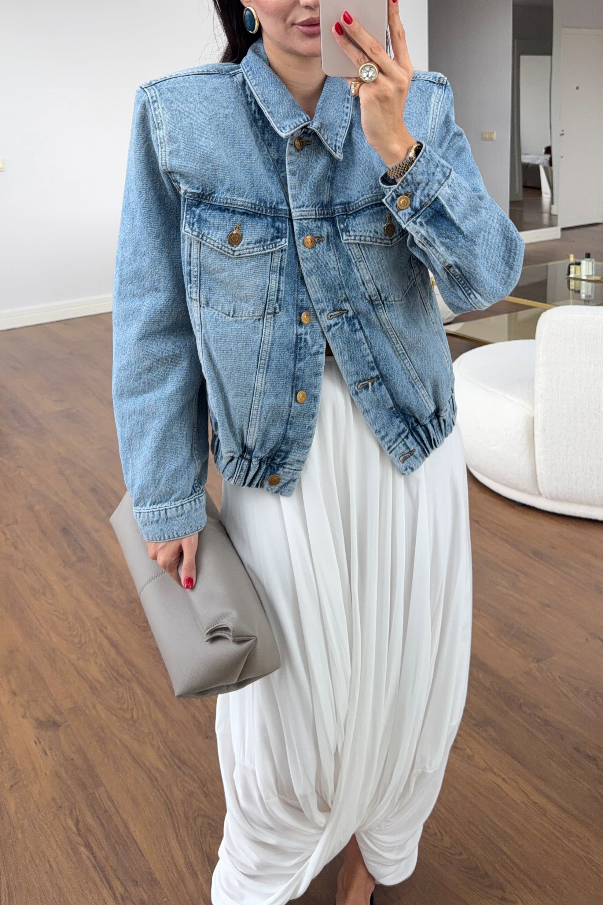 Vintage Yıkamalı Crop Denim Ceket