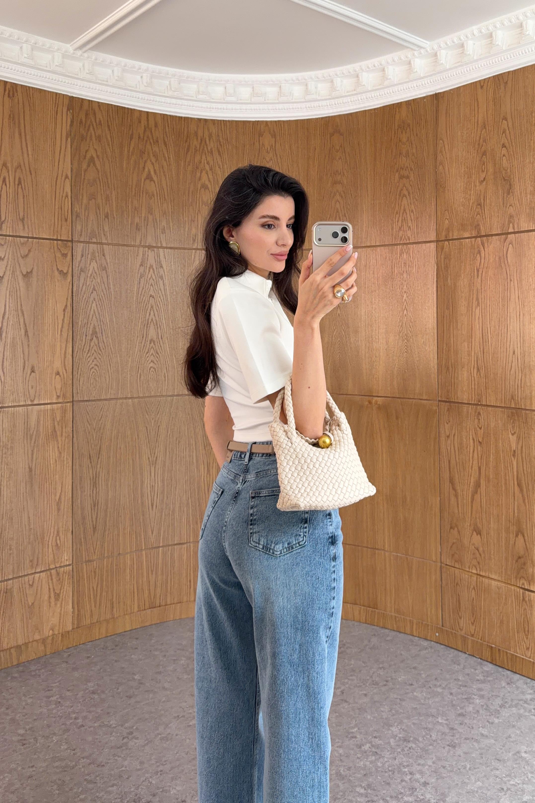 Yüksek Bel Yıkamalı Mavi Straight Jean