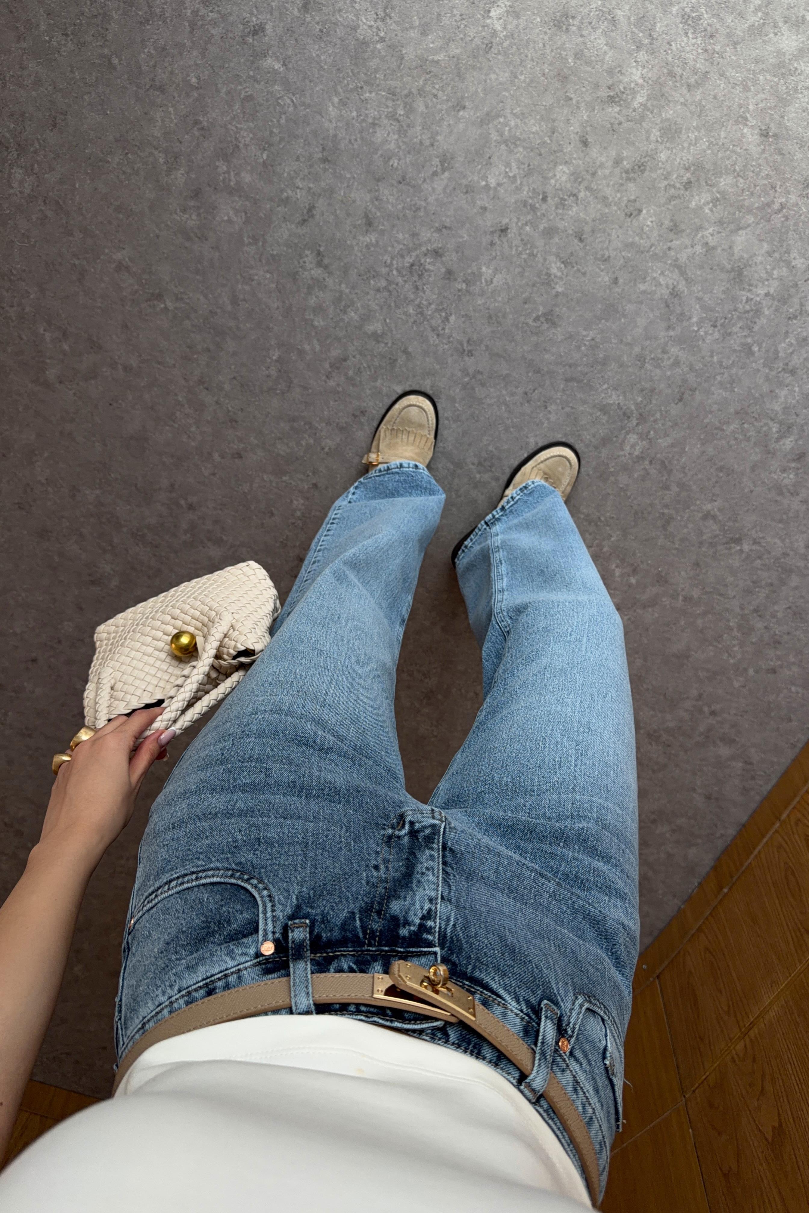 Yüksek Bel Yıkamalı Mavi Straight Jean