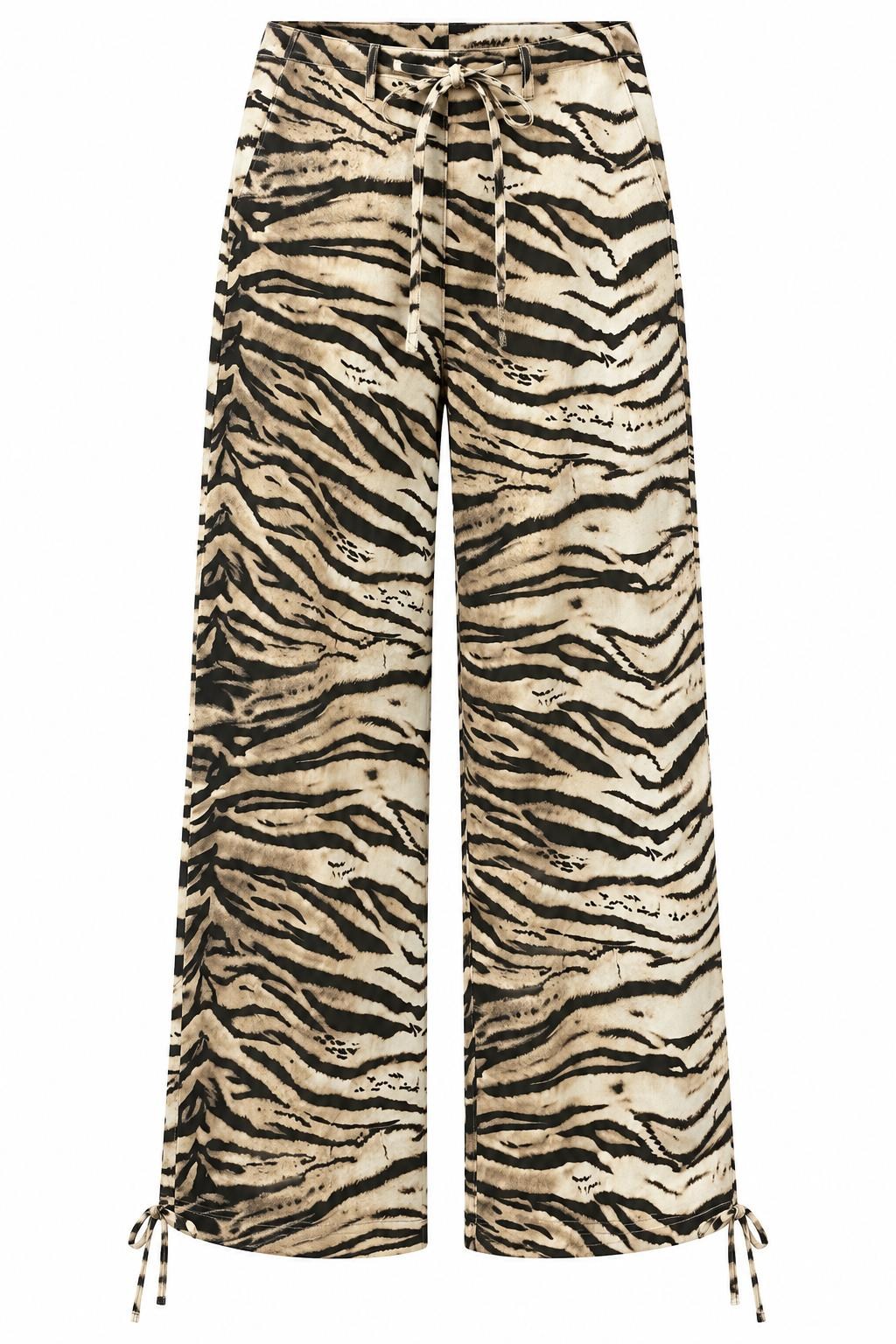 Zebra Desen Paça Büzgülü Gabardin Pantolon